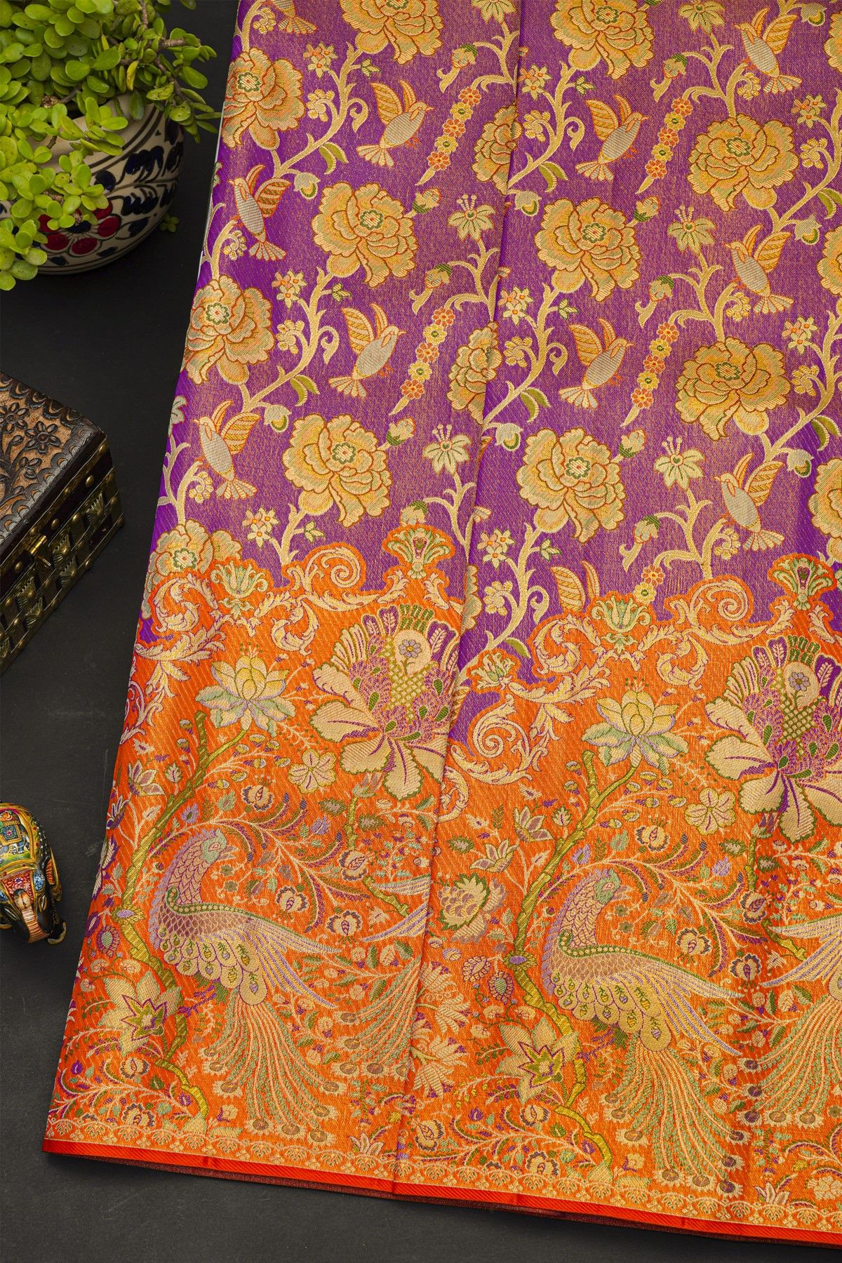 Kancheepuram Silk Purple Saree With All Over Meenakari