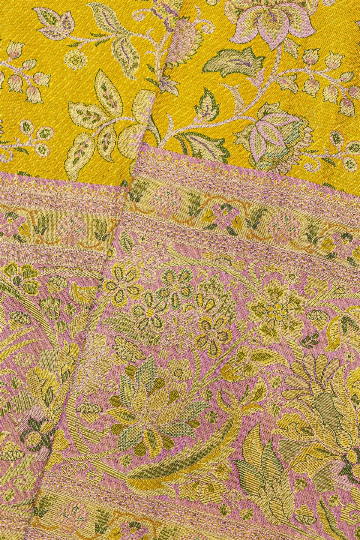 Kancheepuram Silk Yellow Saree With All Over Meenakari Body And Border