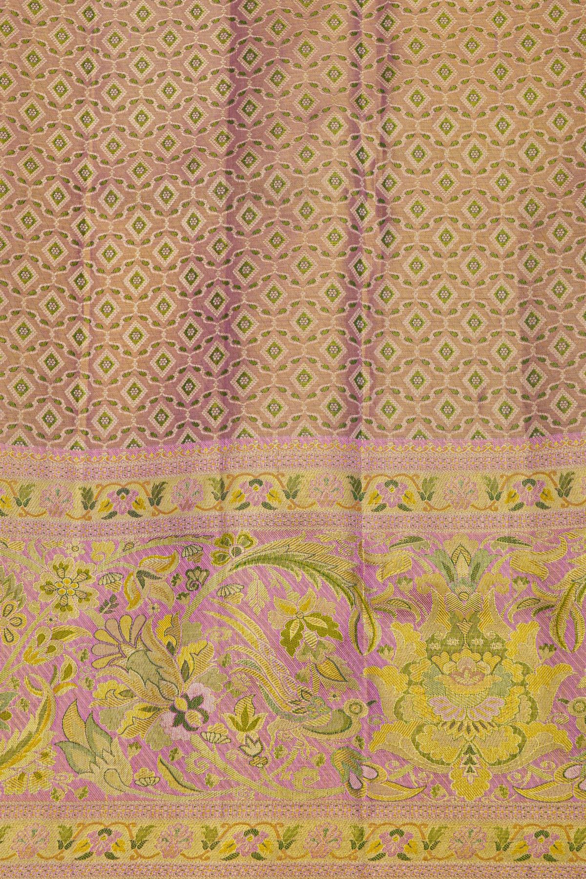 Kancheepuram Silk Yellow Saree With All Over Meenakari Body And Border