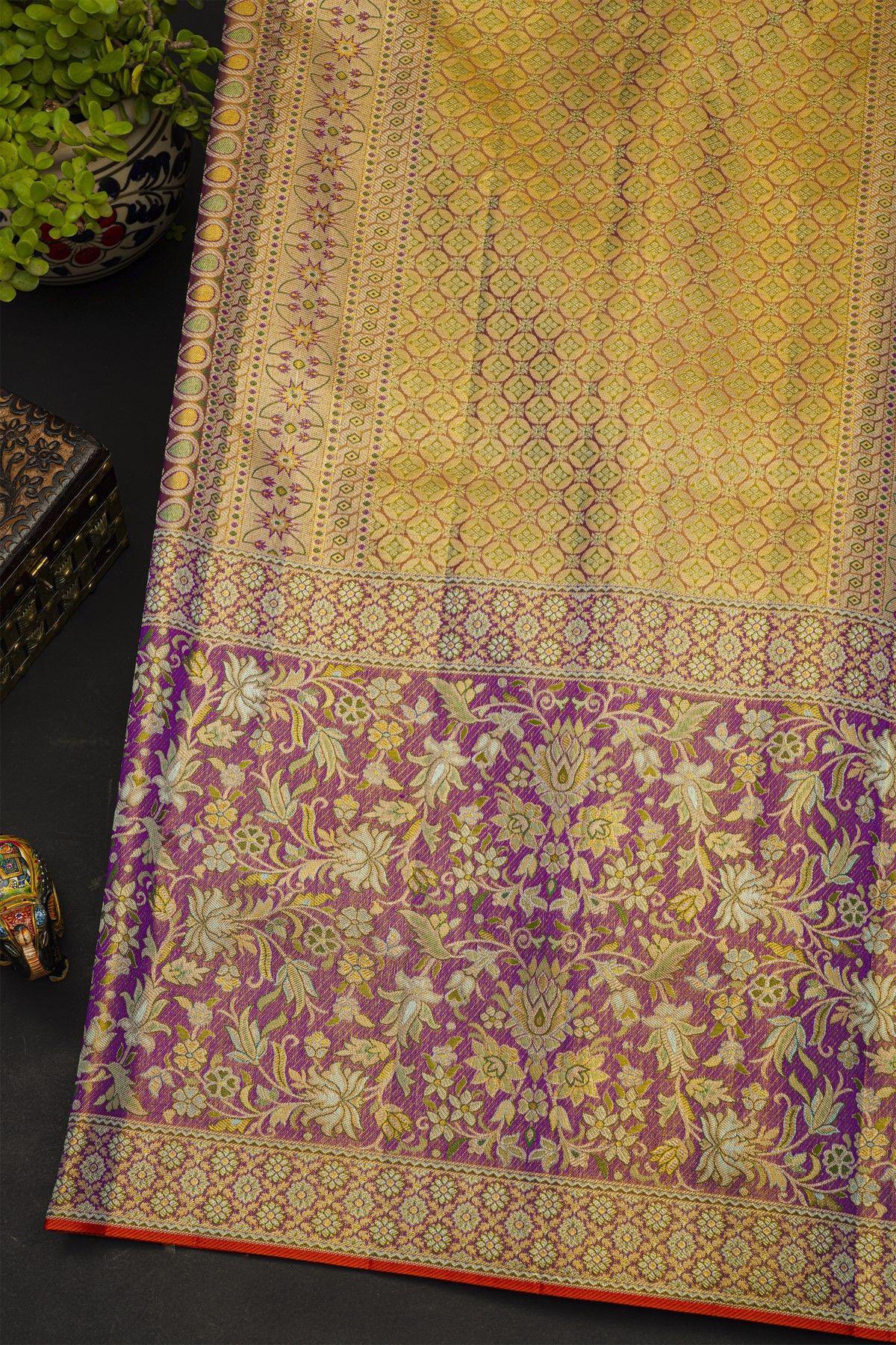 Kancheepuram Silk Sea Green Saree With All Over Meenakari Tissue