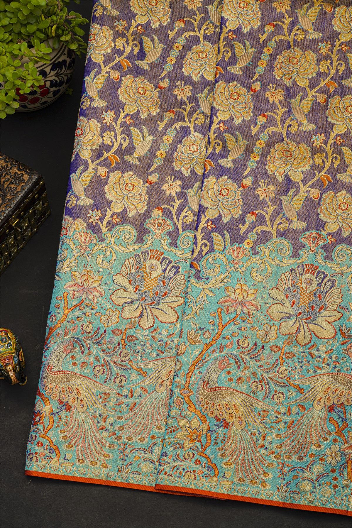 Kancheepuram Silk Purple Saree With All Over Meenakari