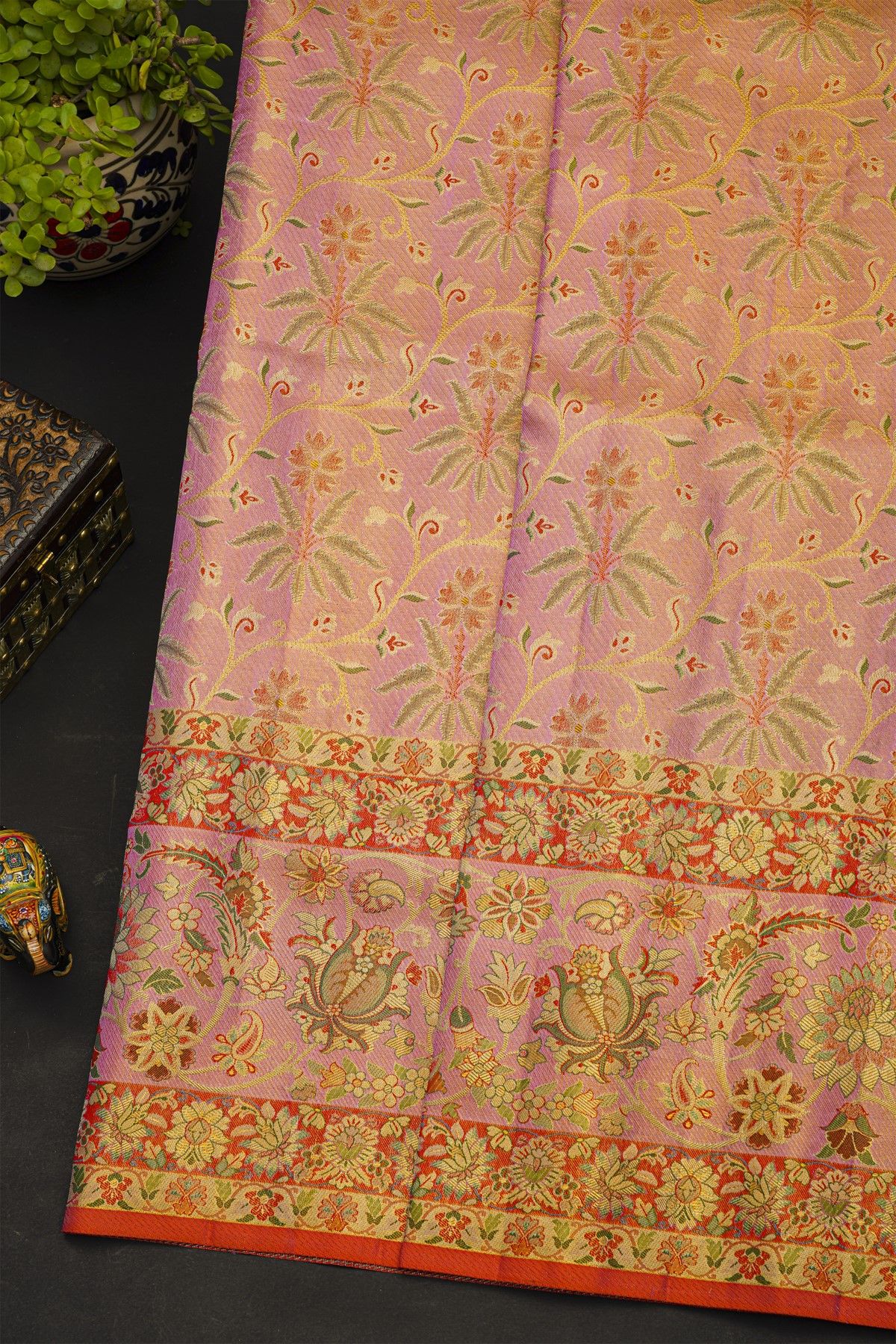 Kancheepuram Silk Baby Pink Saree With All Over Meenakari