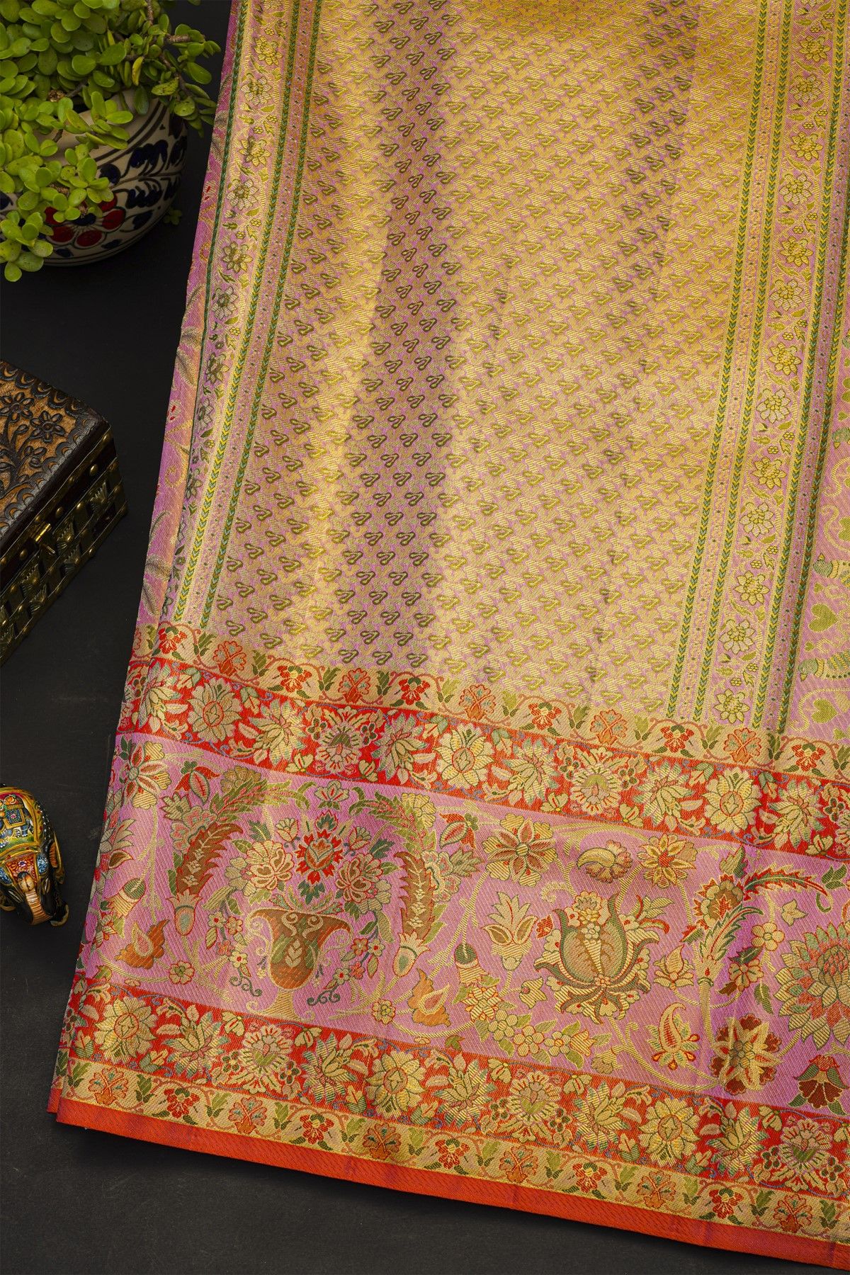 Kancheepuram Silk Baby Pink Saree With All Over Meenakari