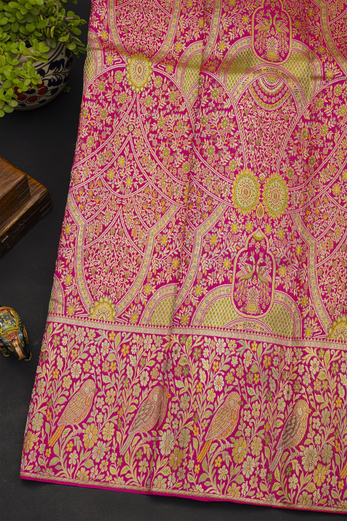 Kancheepuram Silk Rani Pink Saree With All Over Meenakari Bridal Saree