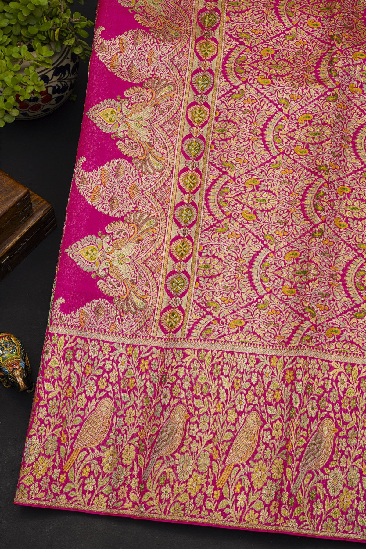 Kancheepuram Silk Rani Pink Saree With All Over Meenakari Bridal Saree