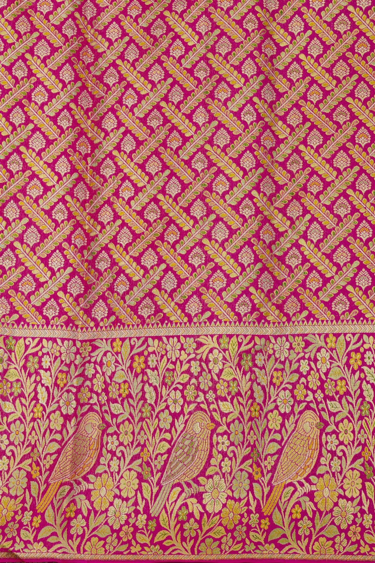 Kancheepuram Silk Rani Pink Saree With All Over Meenakari Bridal Saree