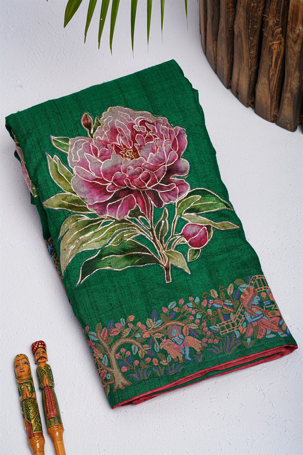 Designer Tussar Green Saree
