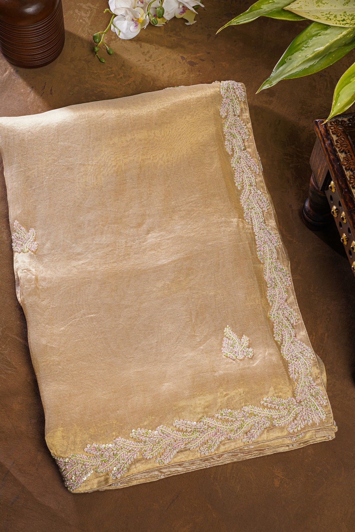 Fancy Tissue Cream Saree