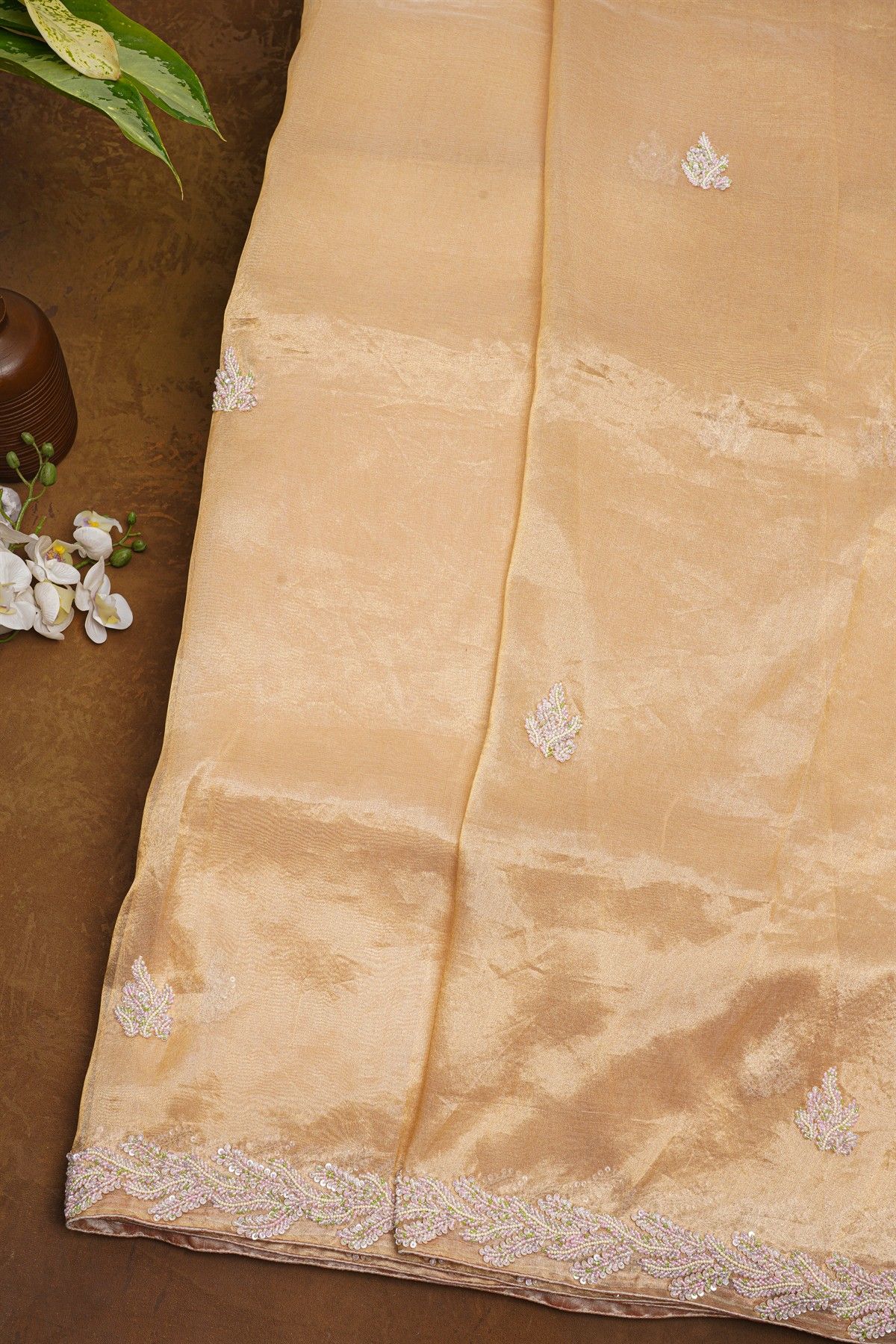 Fancy Tissue Cream Saree