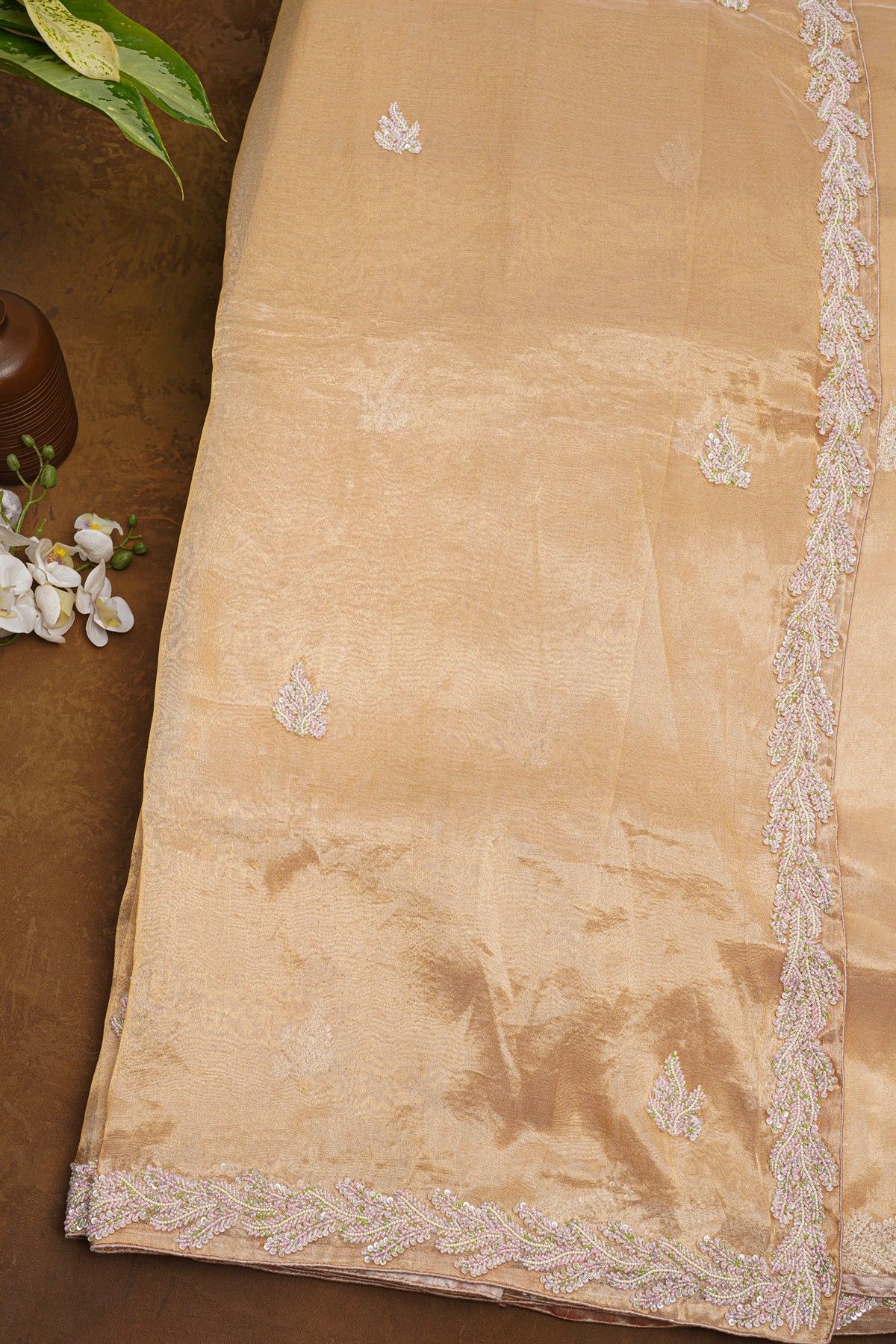 Fancy Tissue Cream Saree