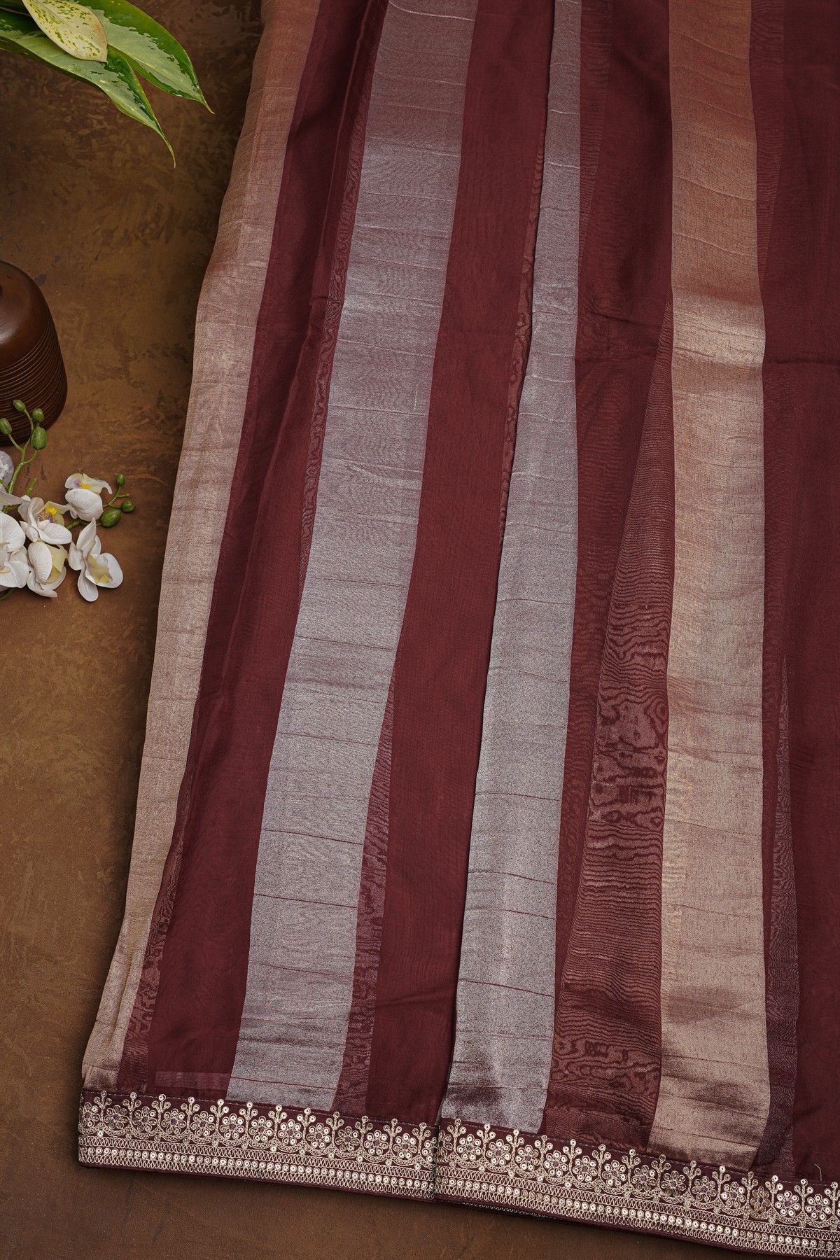 Fancy Kora Dark Maroon Saree