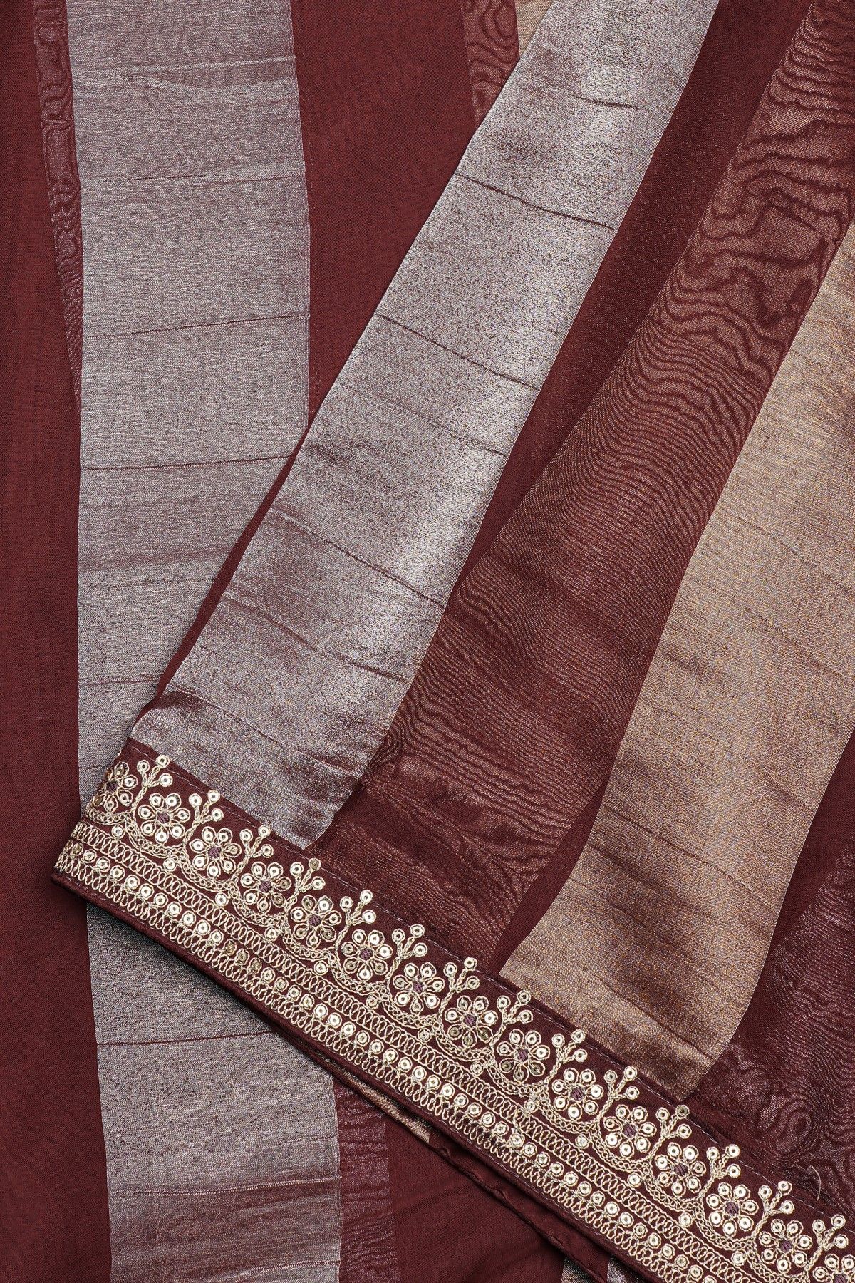 Fancy Kora Dark Maroon Saree