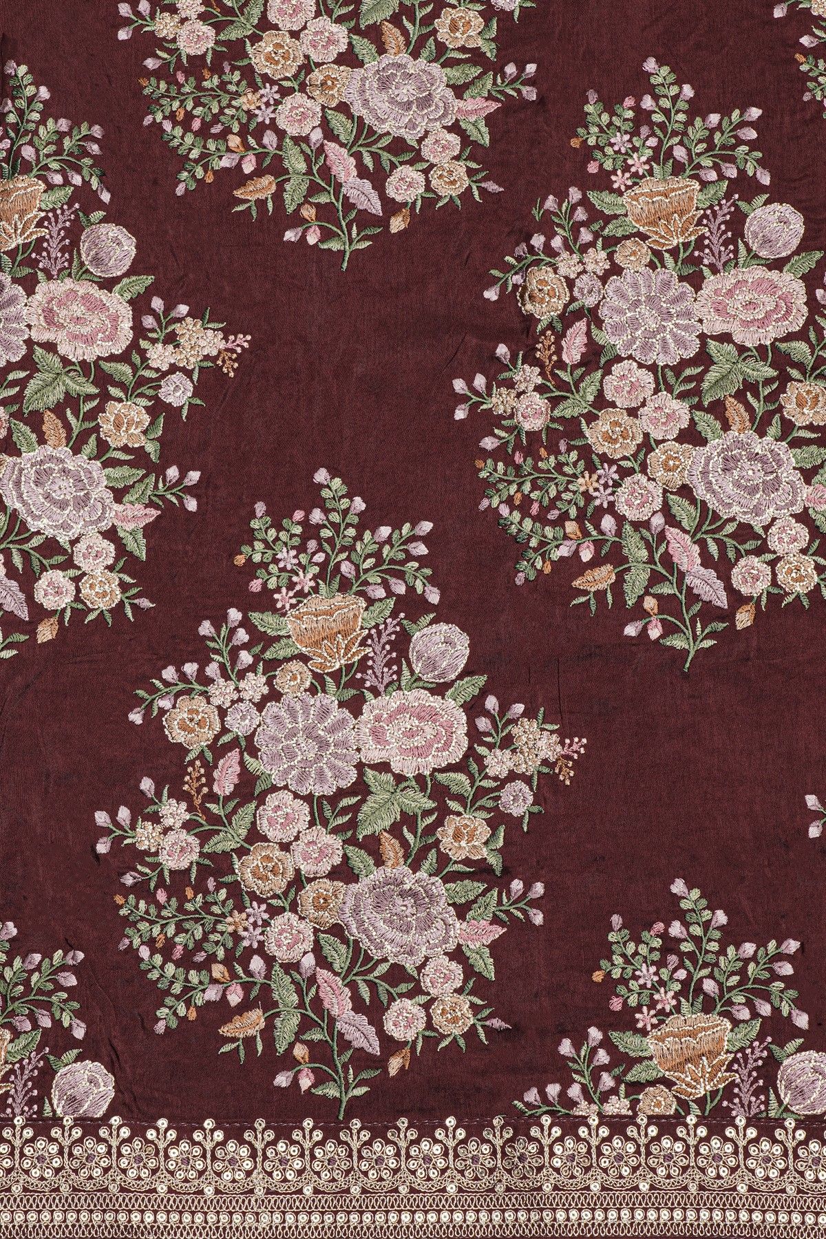 Fancy Kora Dark Maroon Saree