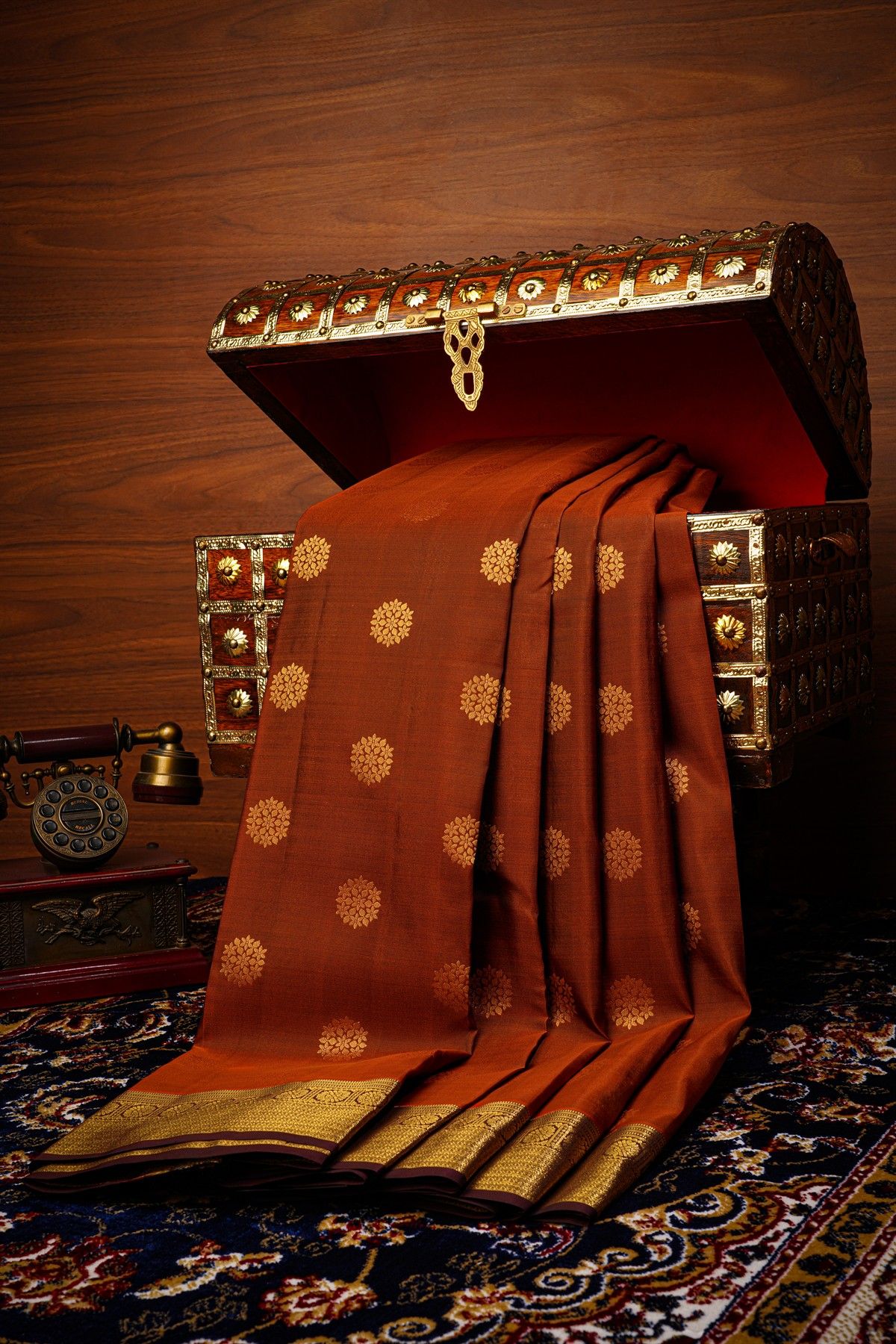 Kancheepuram Silk Rust Saree