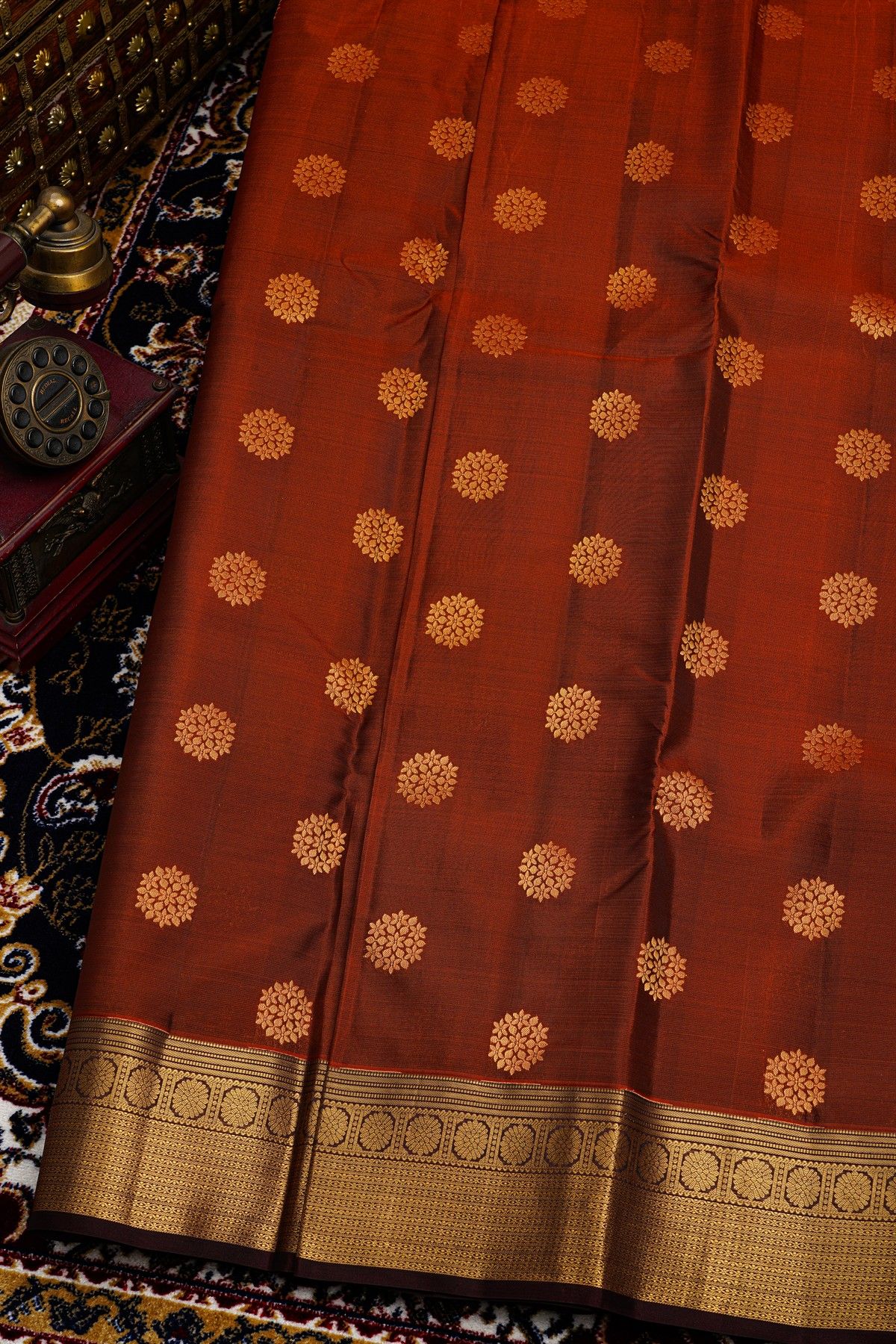 Kancheepuram Silk Rust Saree