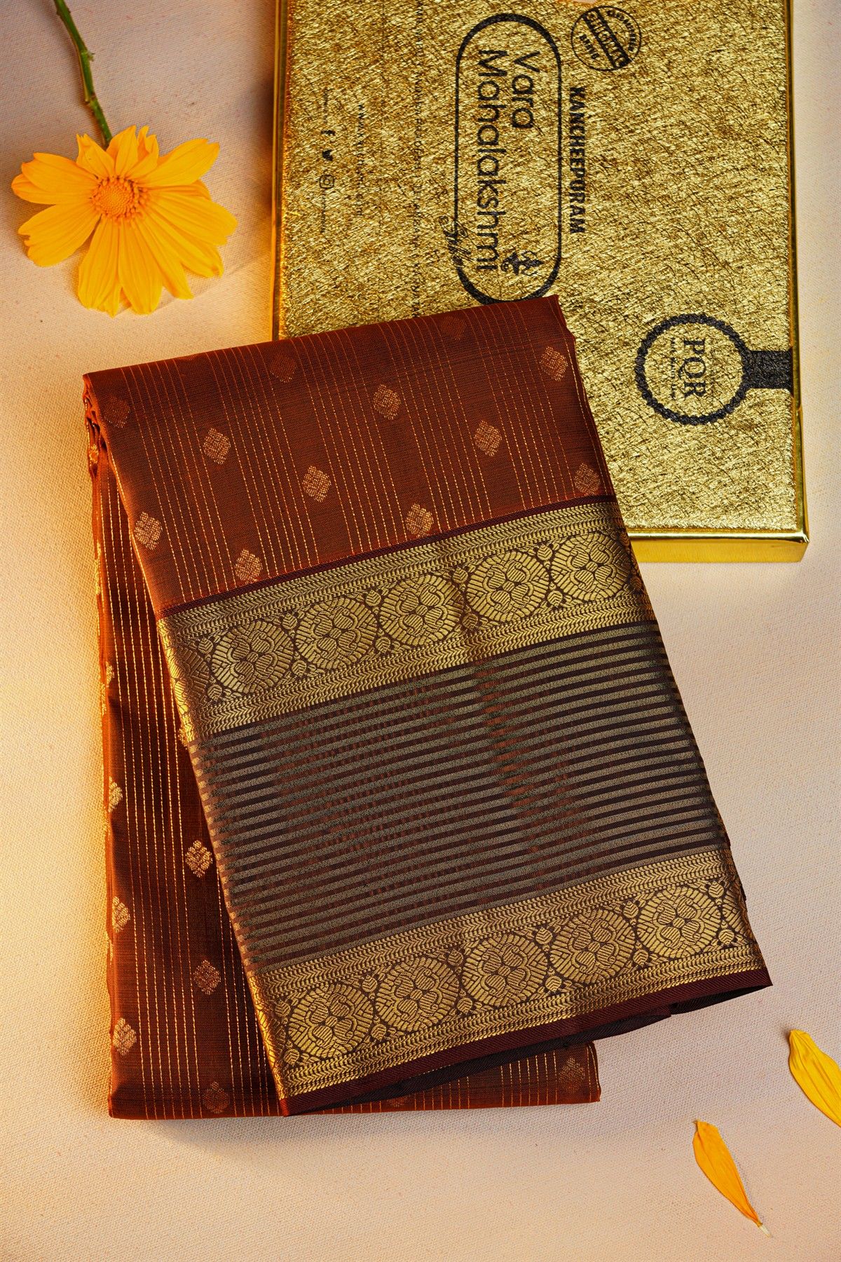 Kancheepuram Silk Dark Brown Saree