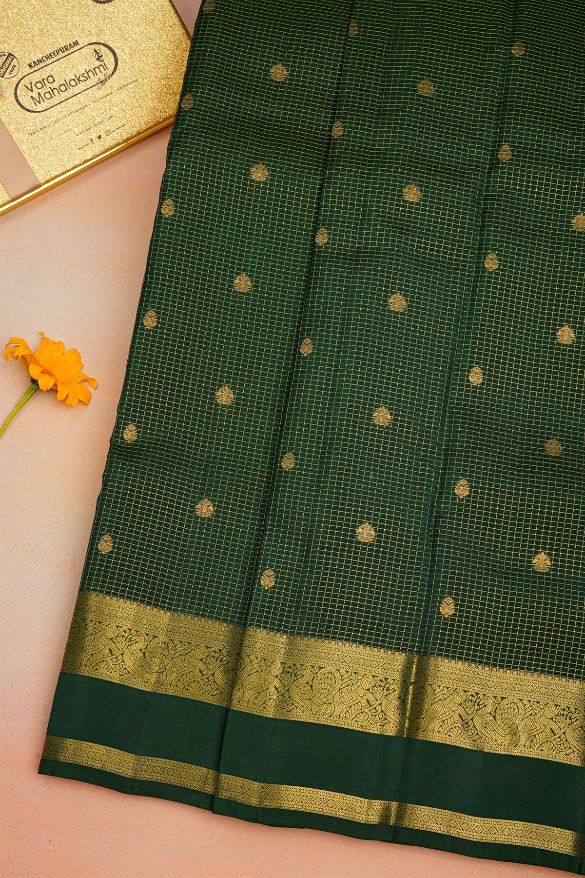 Kancheepuram Silk Bottle Green Saree