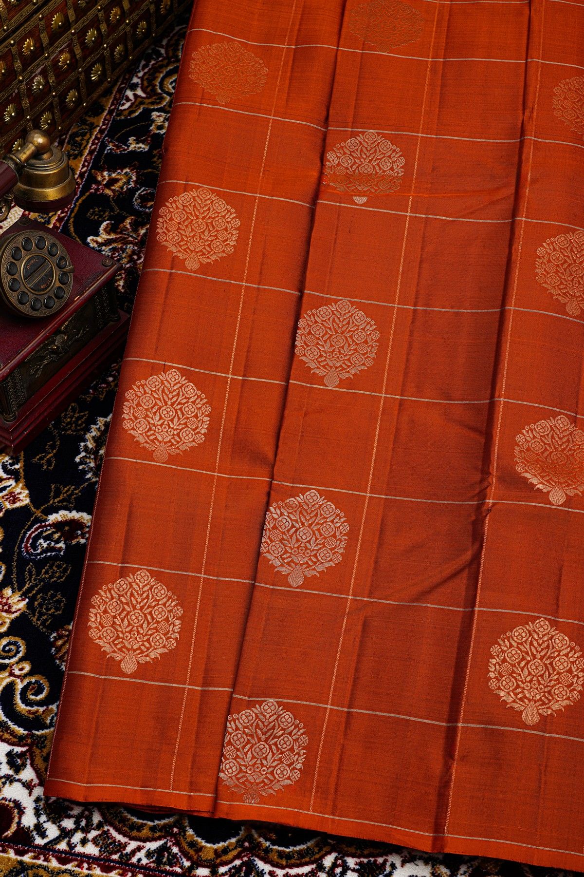 Kancheepuram Silk Rust Orange Saree