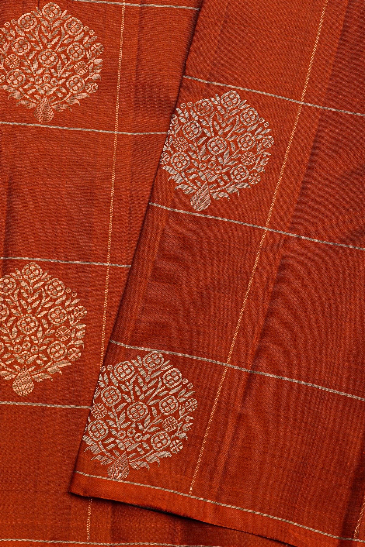 Kancheepuram Silk Rust Orange Saree