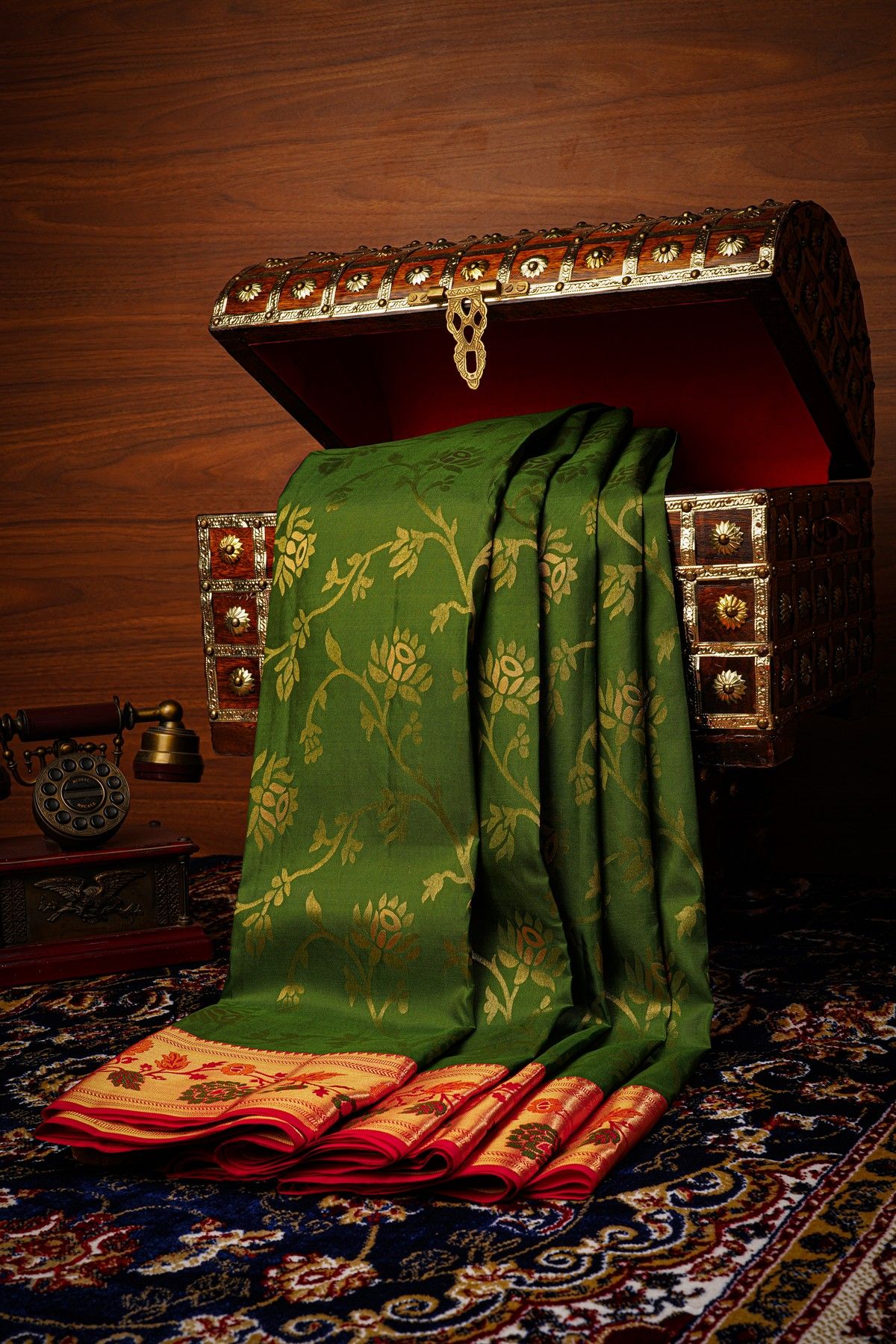 Kancheepuram Silk Bottle Green Saree