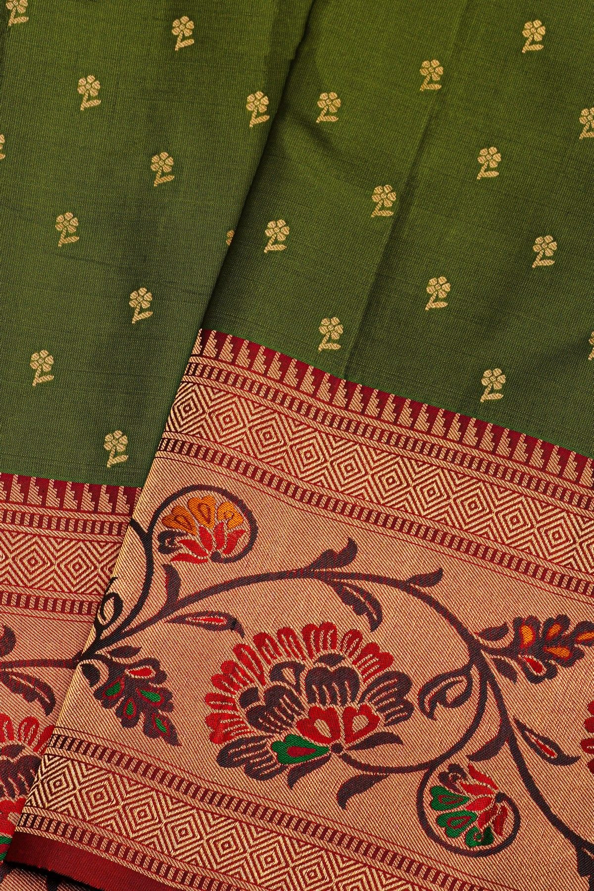 Kancheepuram Silk Mehendi Green Saree