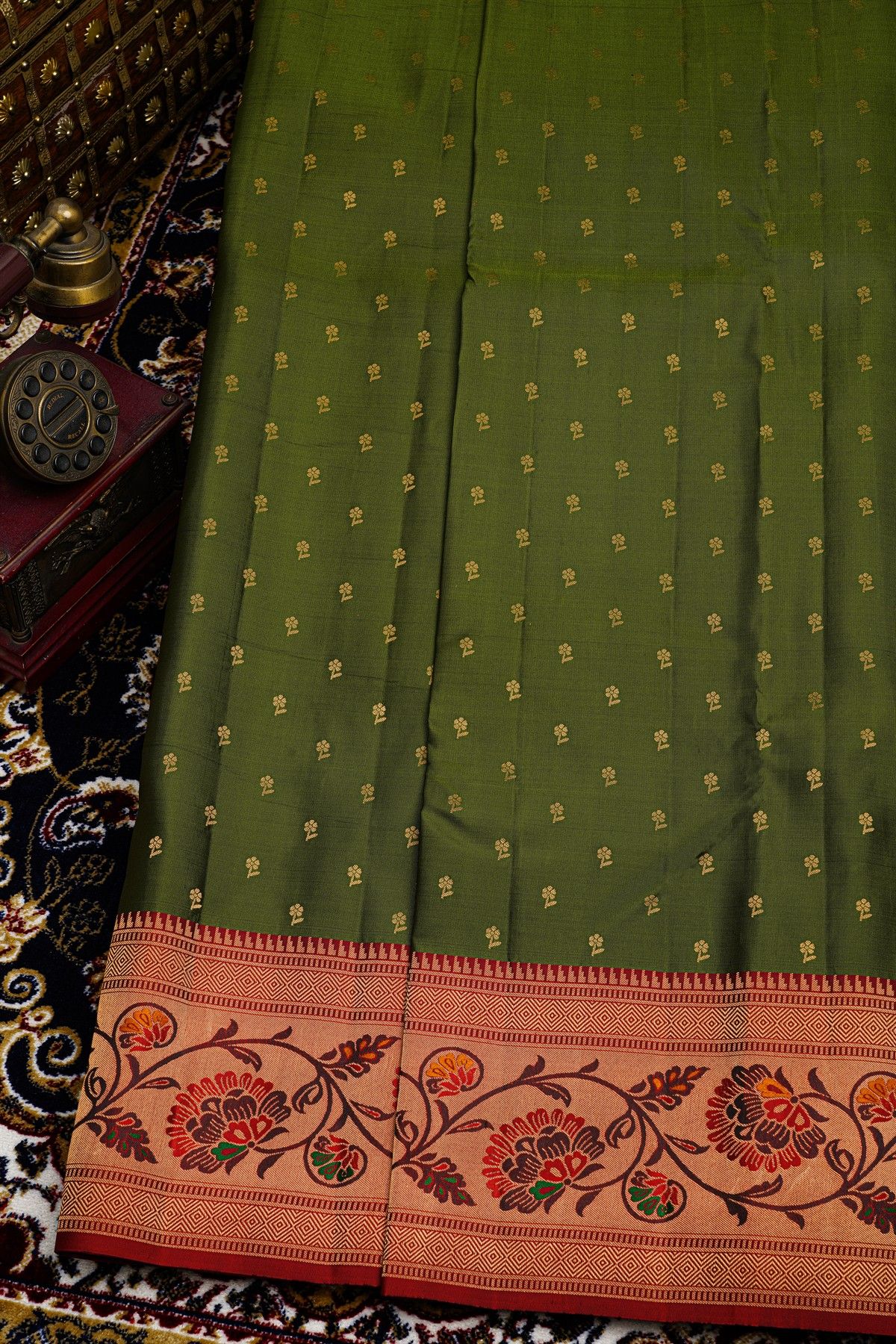 Kancheepuram Silk Mehendi Green Saree