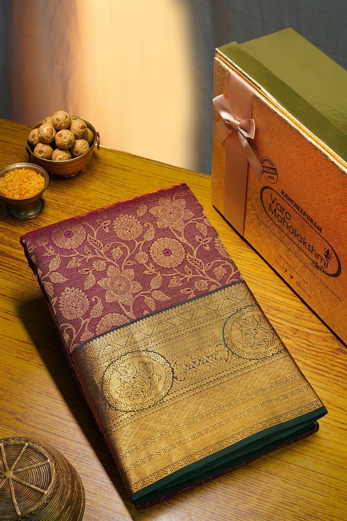 Kancheepuram Silk Wine Saree With Florals