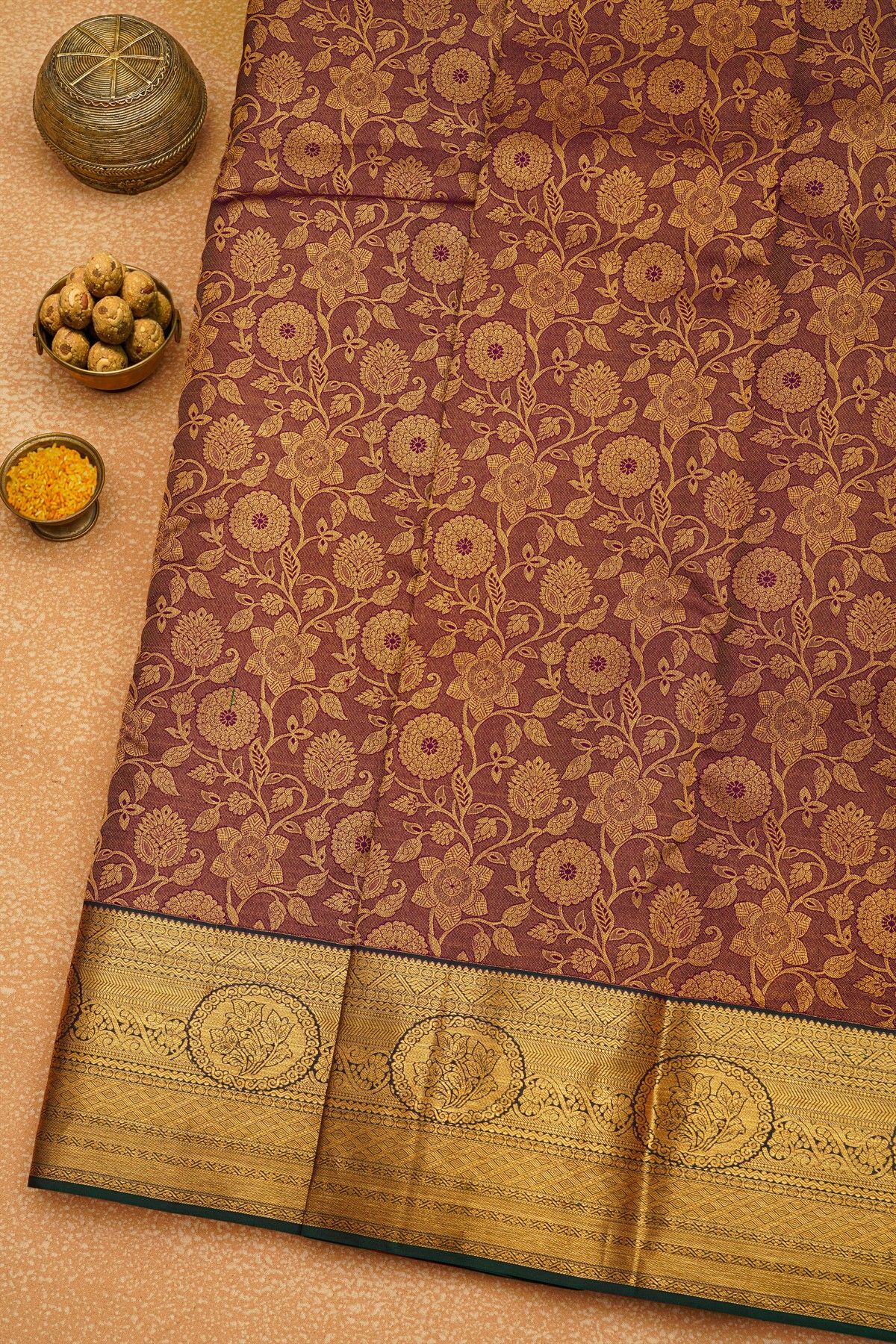 Kancheepuram Silk Wine Saree With Florals