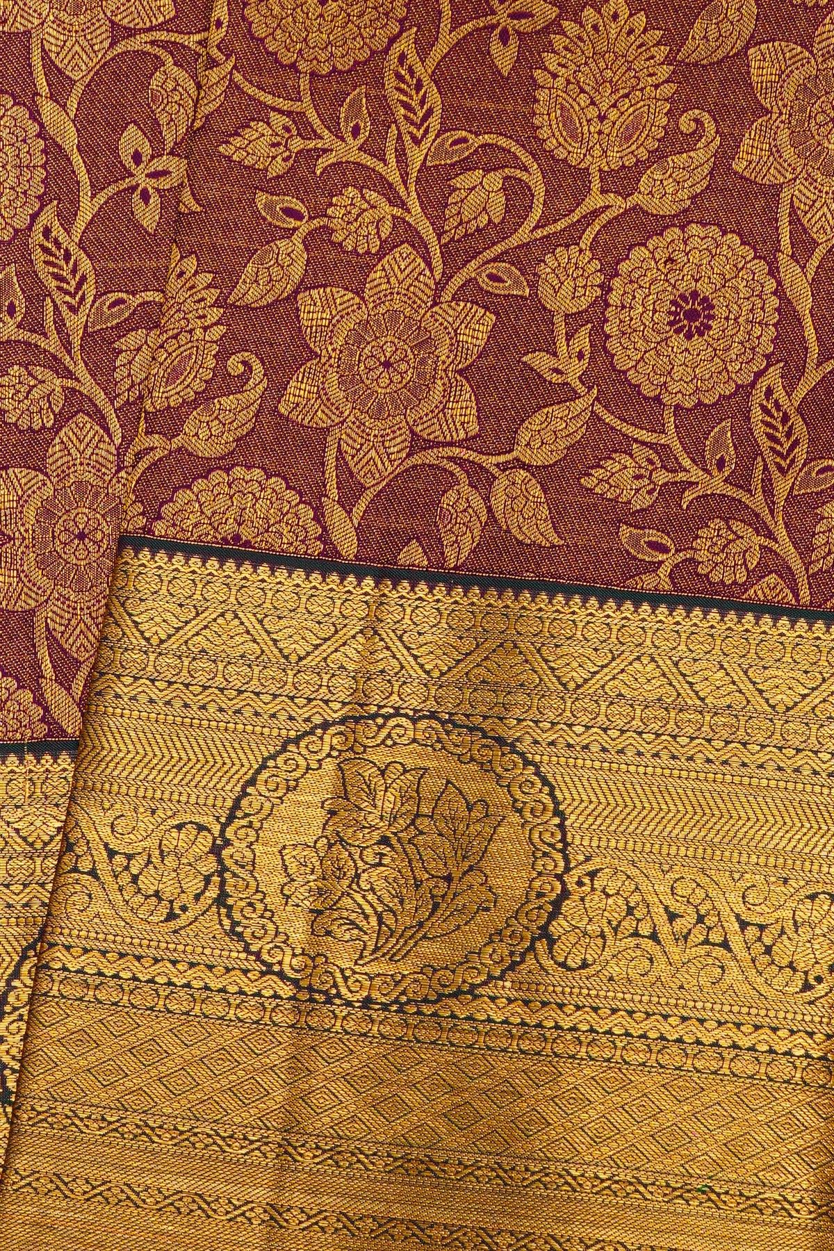 Kancheepuram Silk Wine Saree With Florals