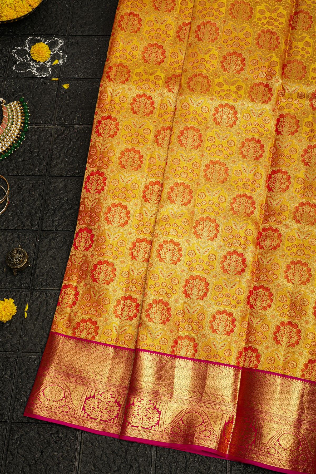 Kancheepuram Silk Yellow Saree