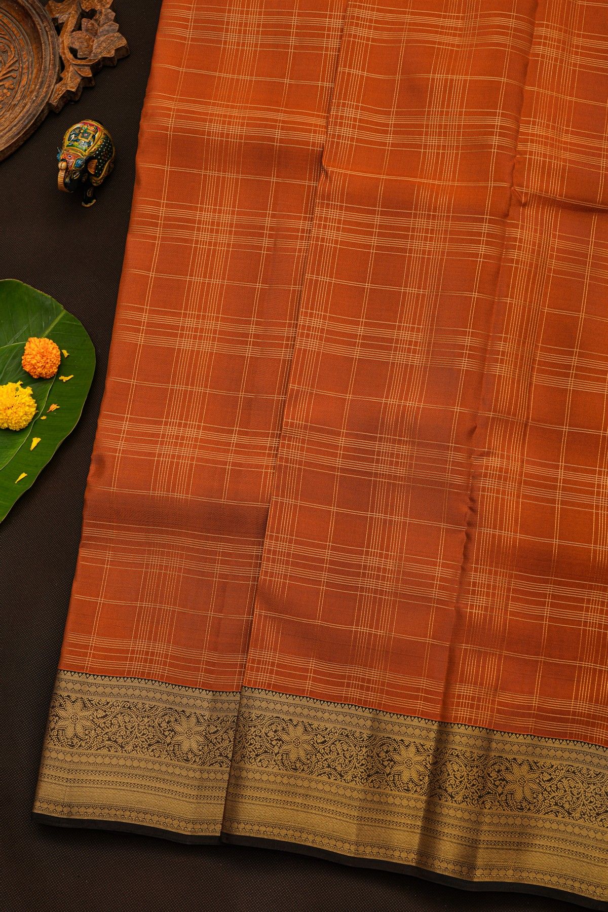 Kanchipuram Silk Rust Saree