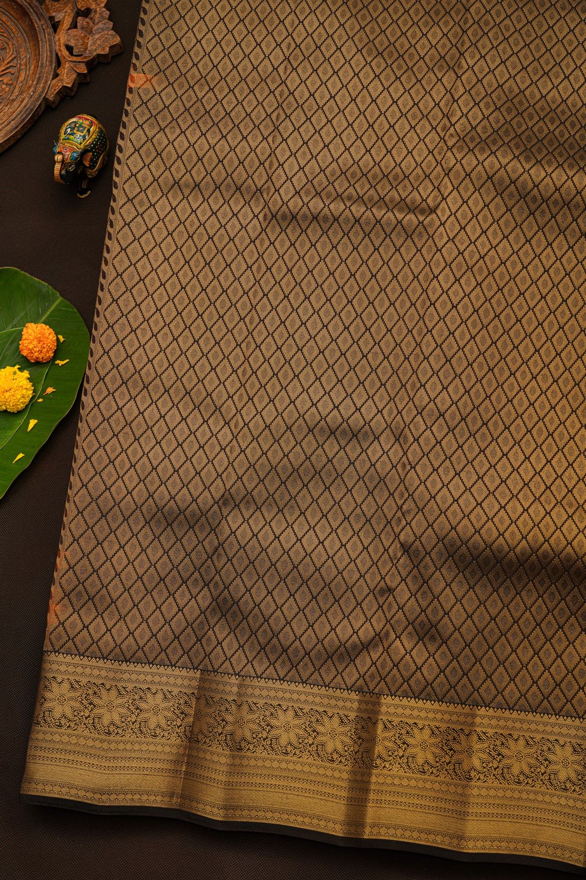 Kanchipuram Silk Rust Saree