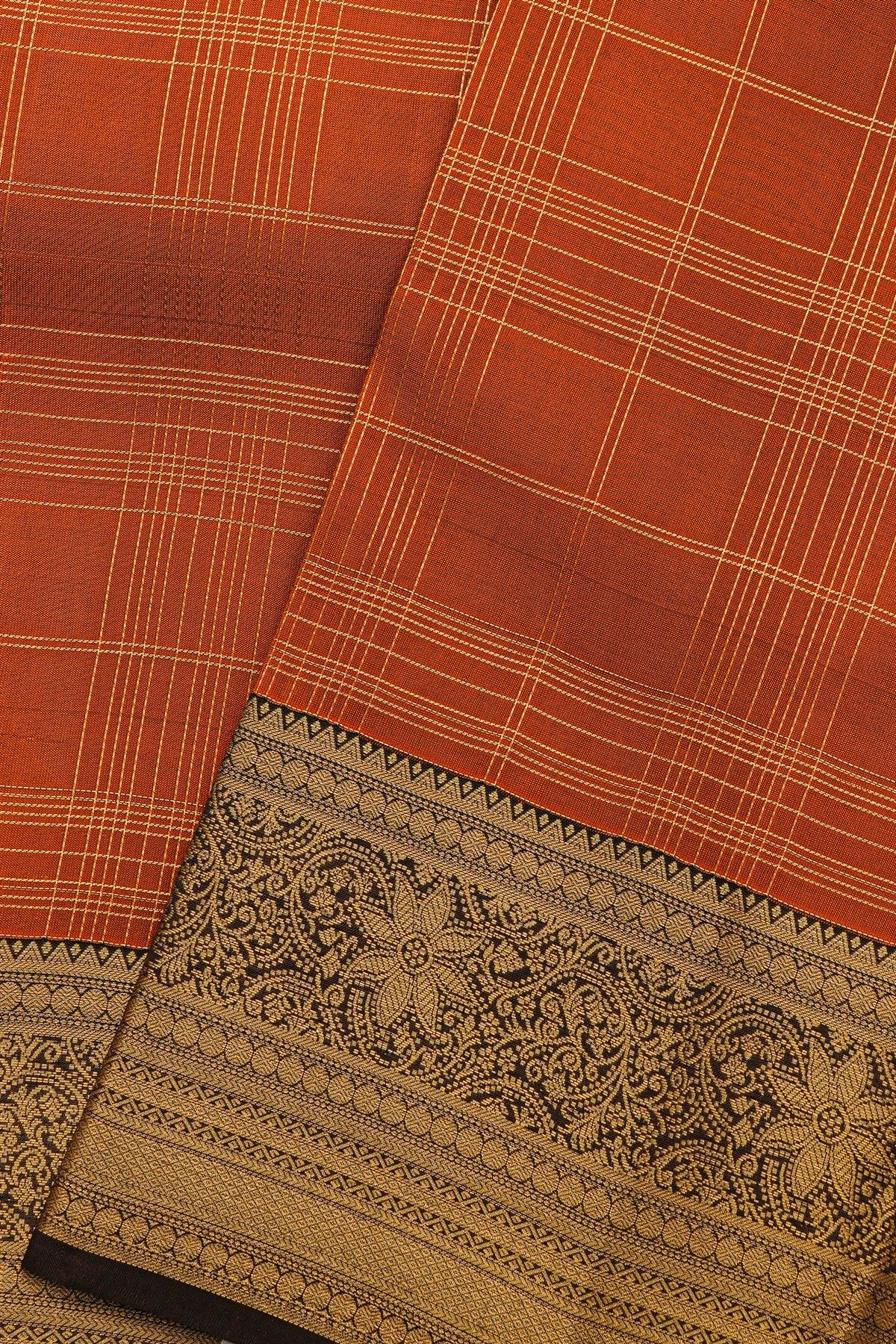 Kanchipuram Silk Rust Saree