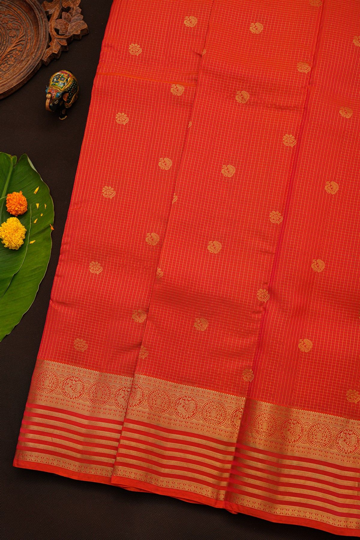 Kanchipuram Silk Orange Saree