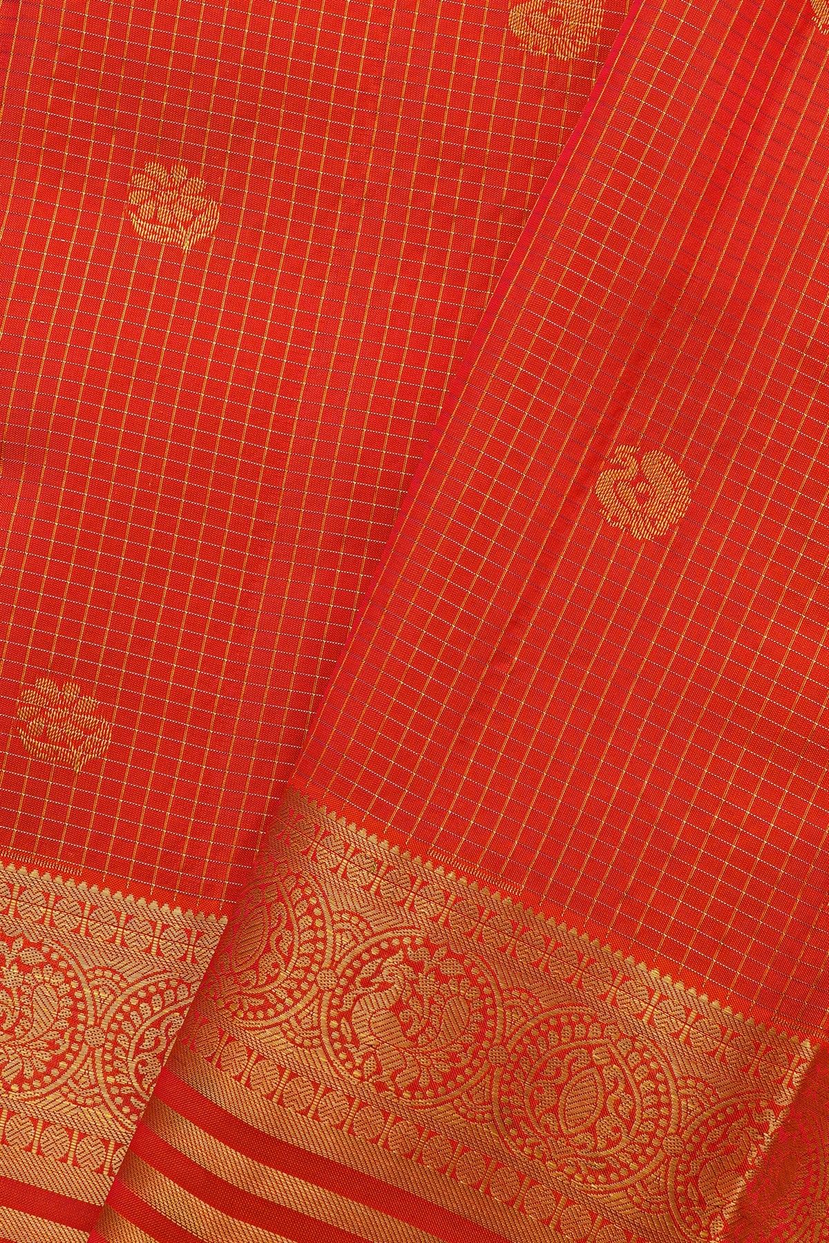 Kanchipuram Silk Orange Saree