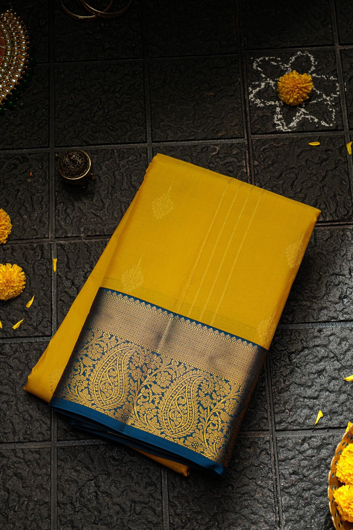 Kancheepuram Silk Yellow Saree