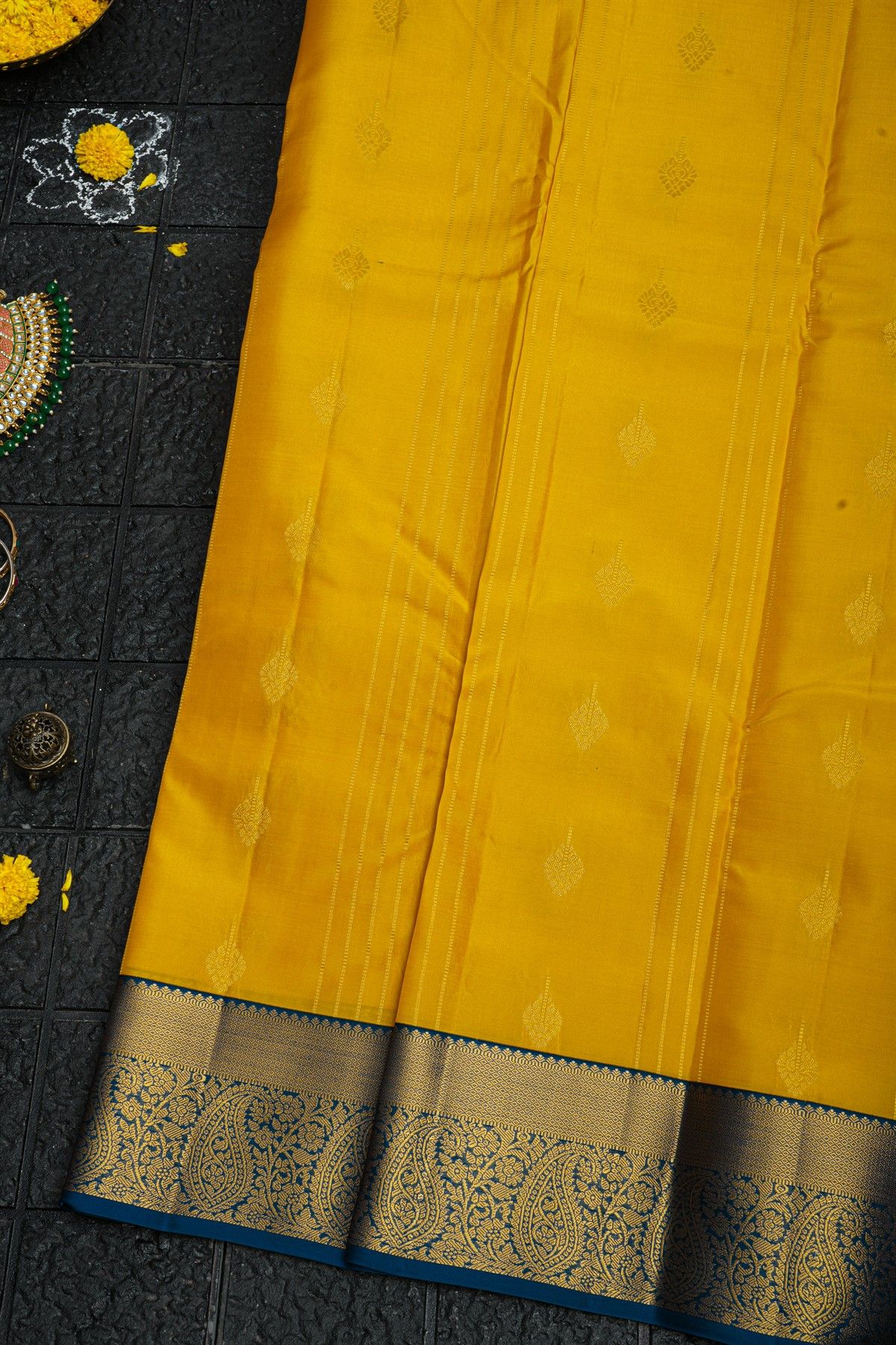 Kancheepuram Silk Yellow Saree