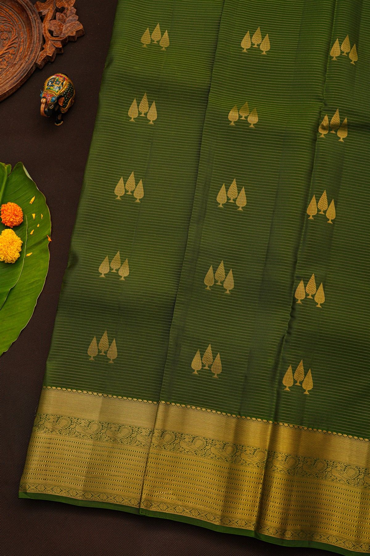 Kanchipuram Silk Bottle Green Saree