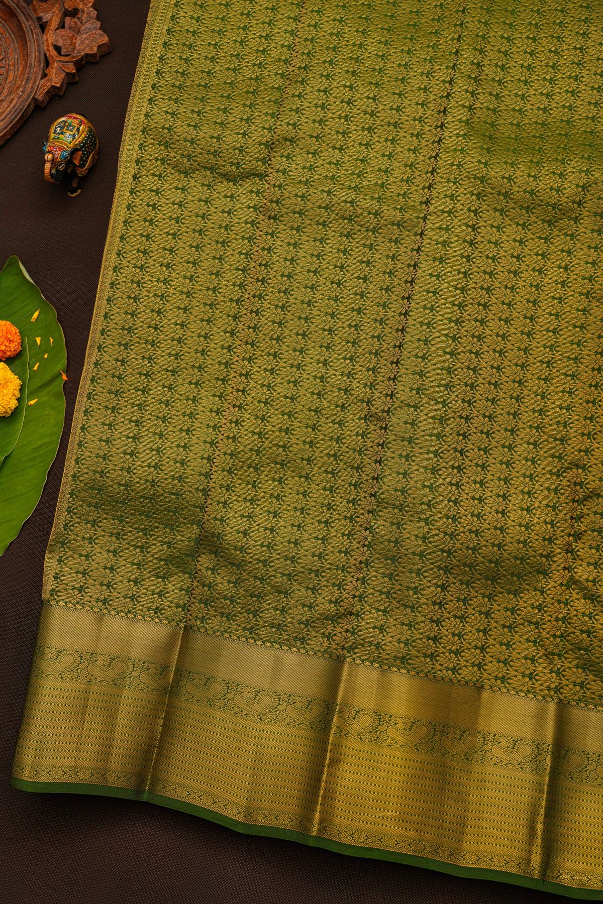 Kanchipuram Silk Bottle Green Saree