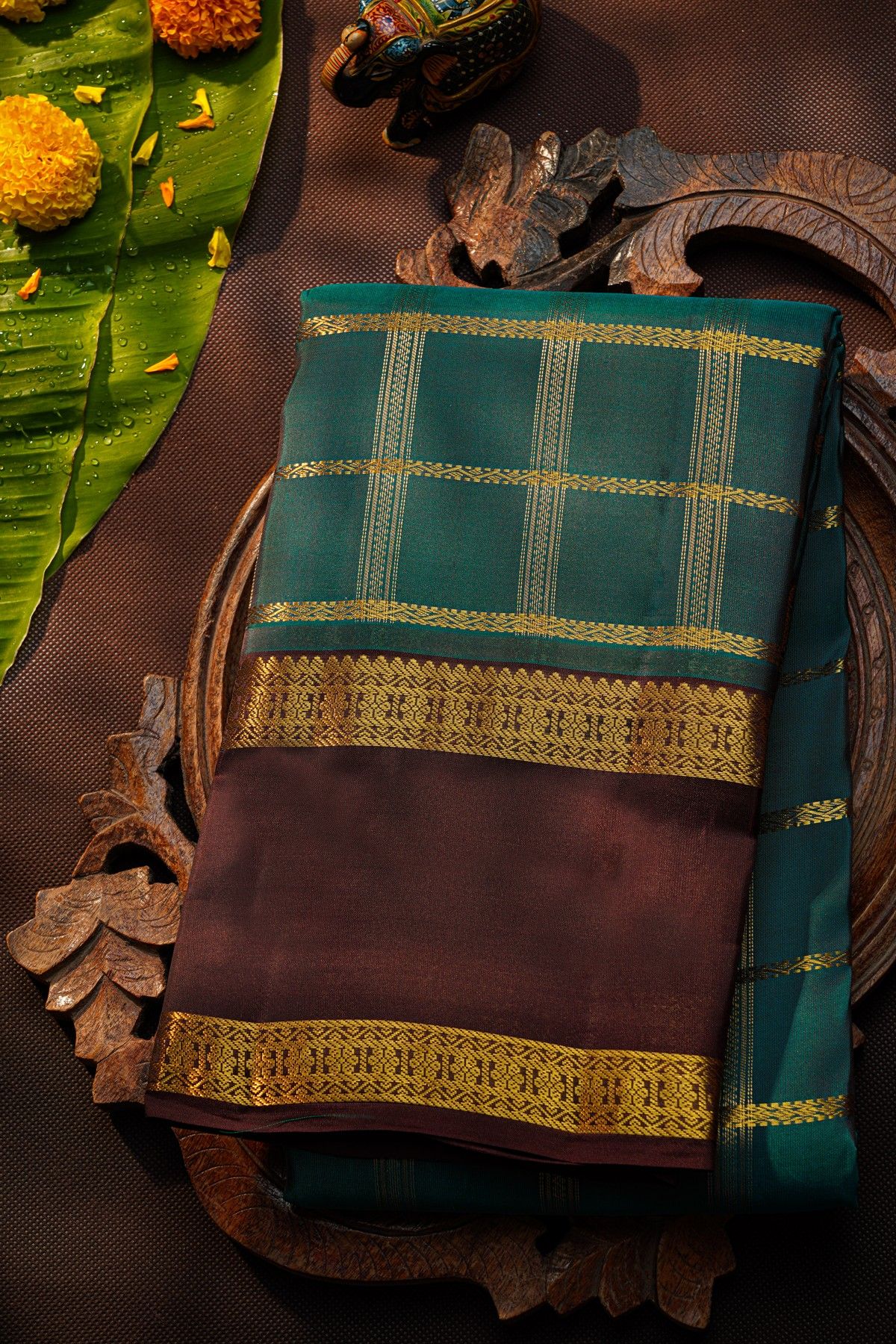 Kanchipuram Silk Peacock Green Saree