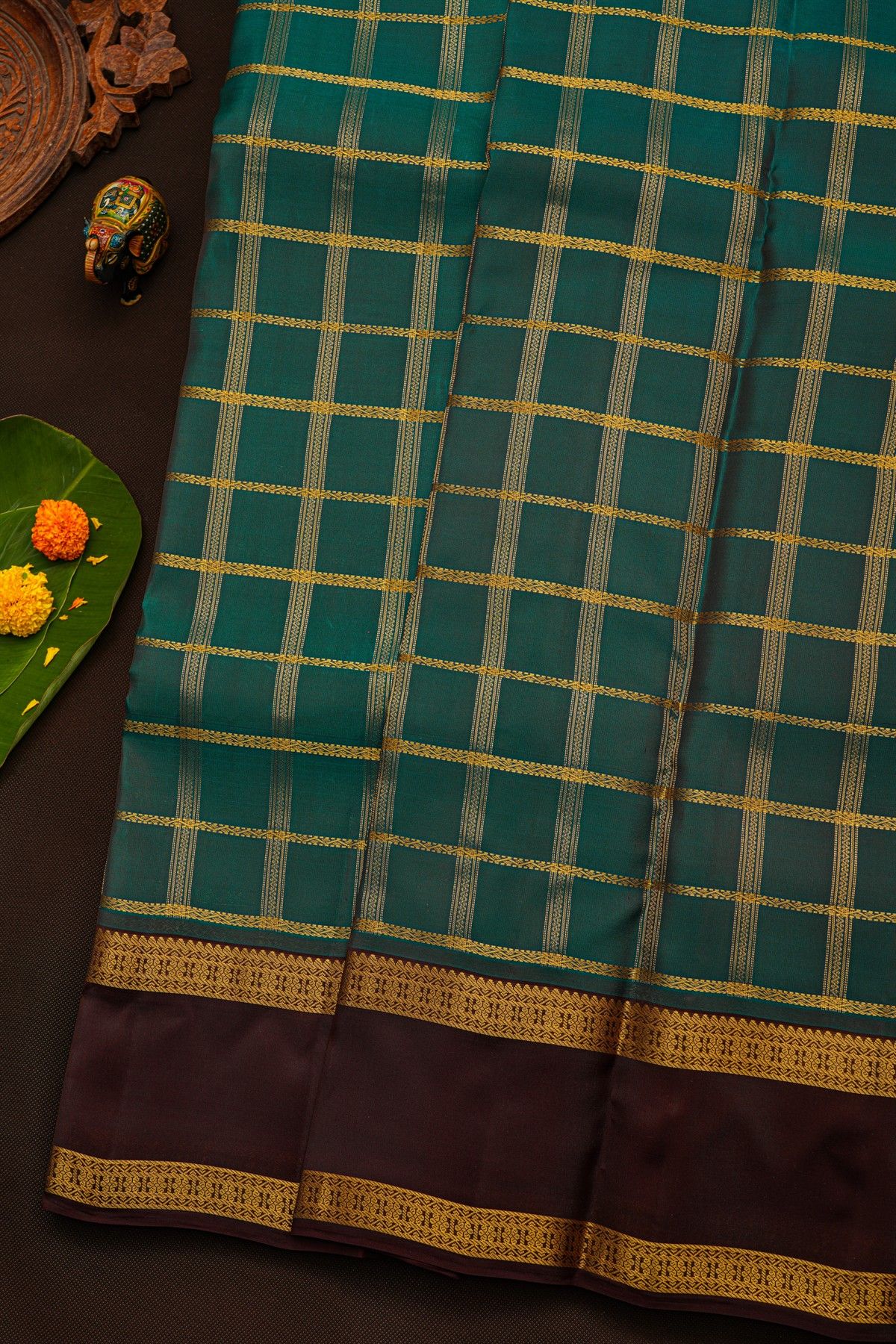 Kanchipuram Silk Peacock Green Saree