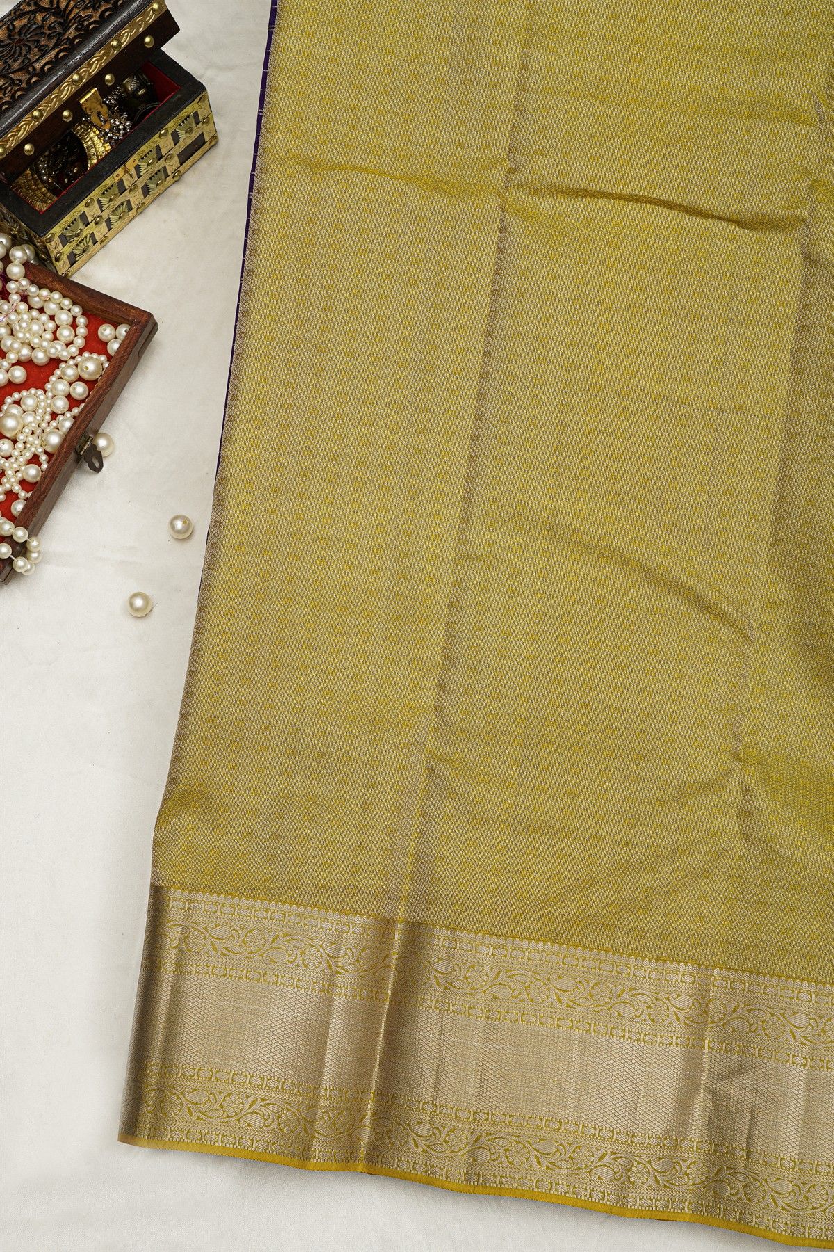 Kancheepuram Silk Purple Saree CHecks Body And Yellow Border