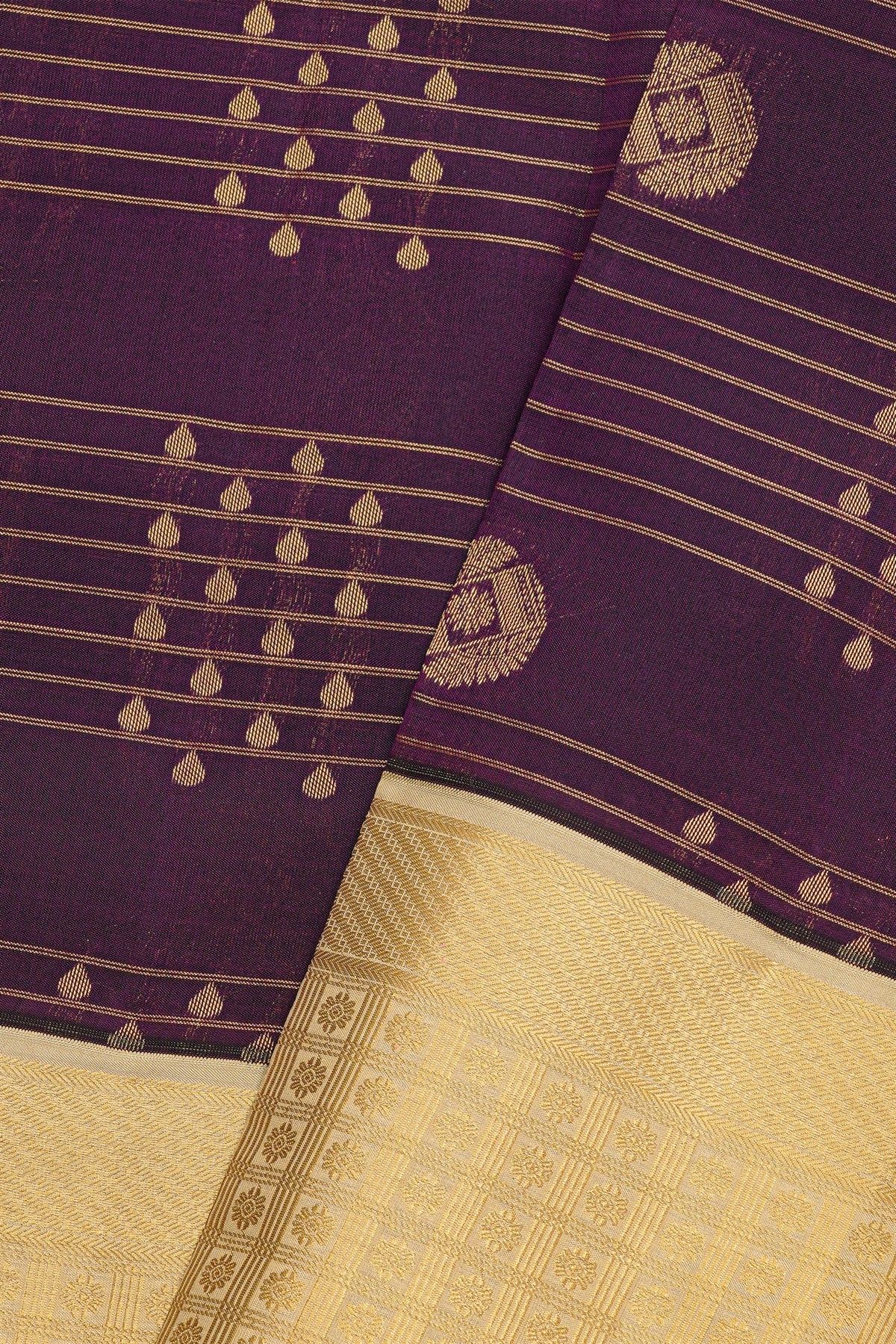 Kancheepuram Silk Purple Saree With Checks Body Pastel Border