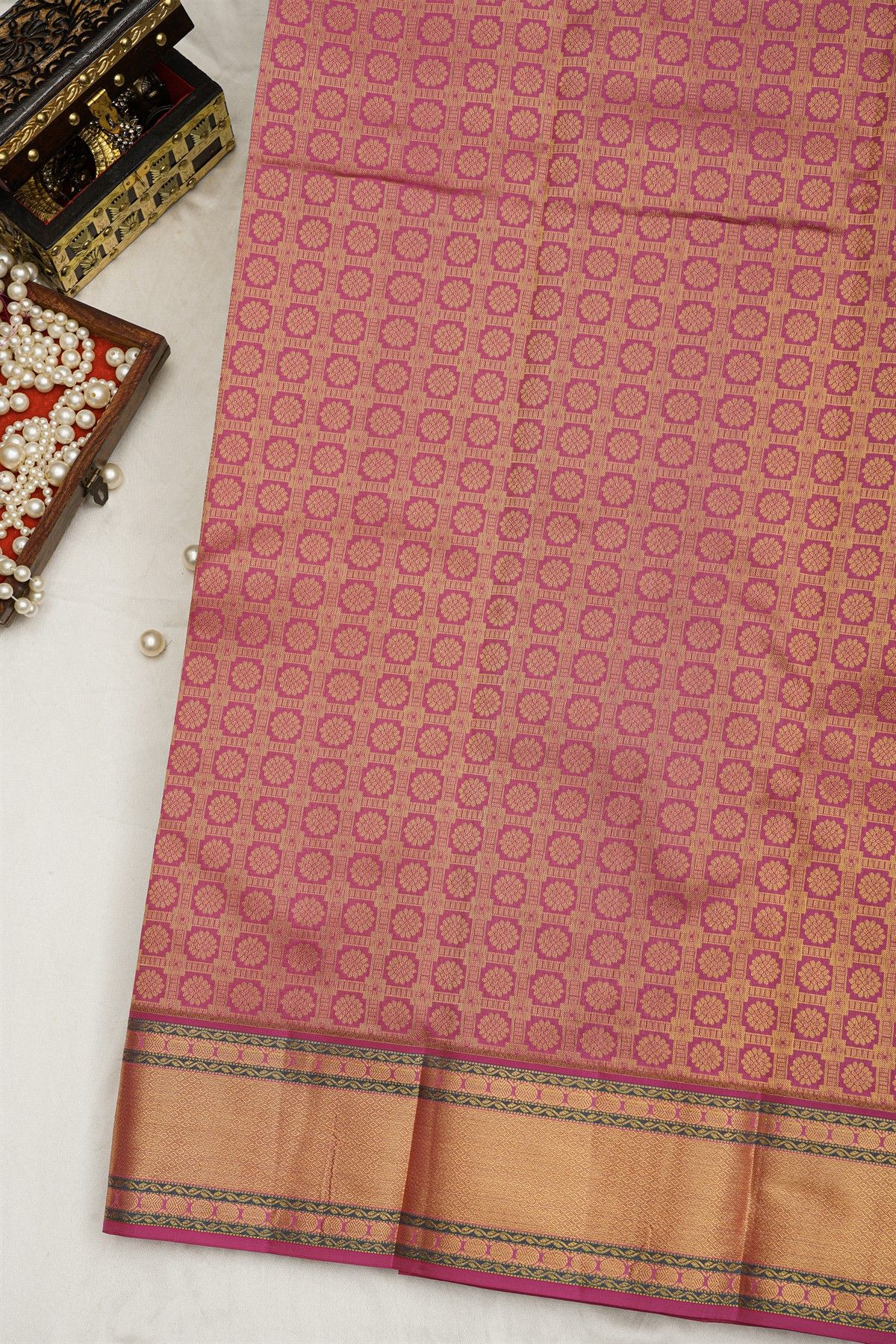 Kancheepuram Silk Wine Saree Checks Body Contrast Border