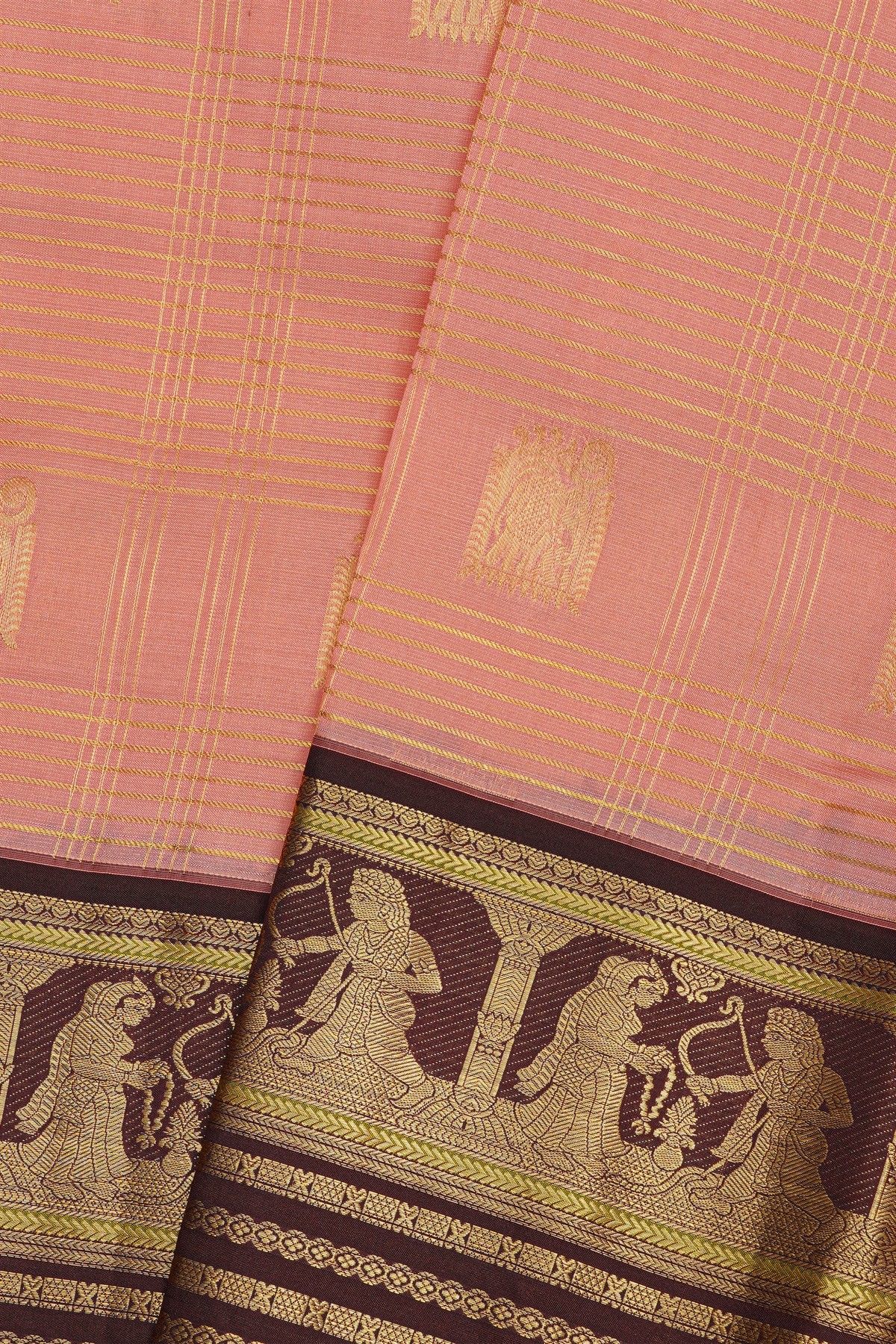 Kancheepuram Silk Baby Pink Colour Saree Checks Body Traditional Border