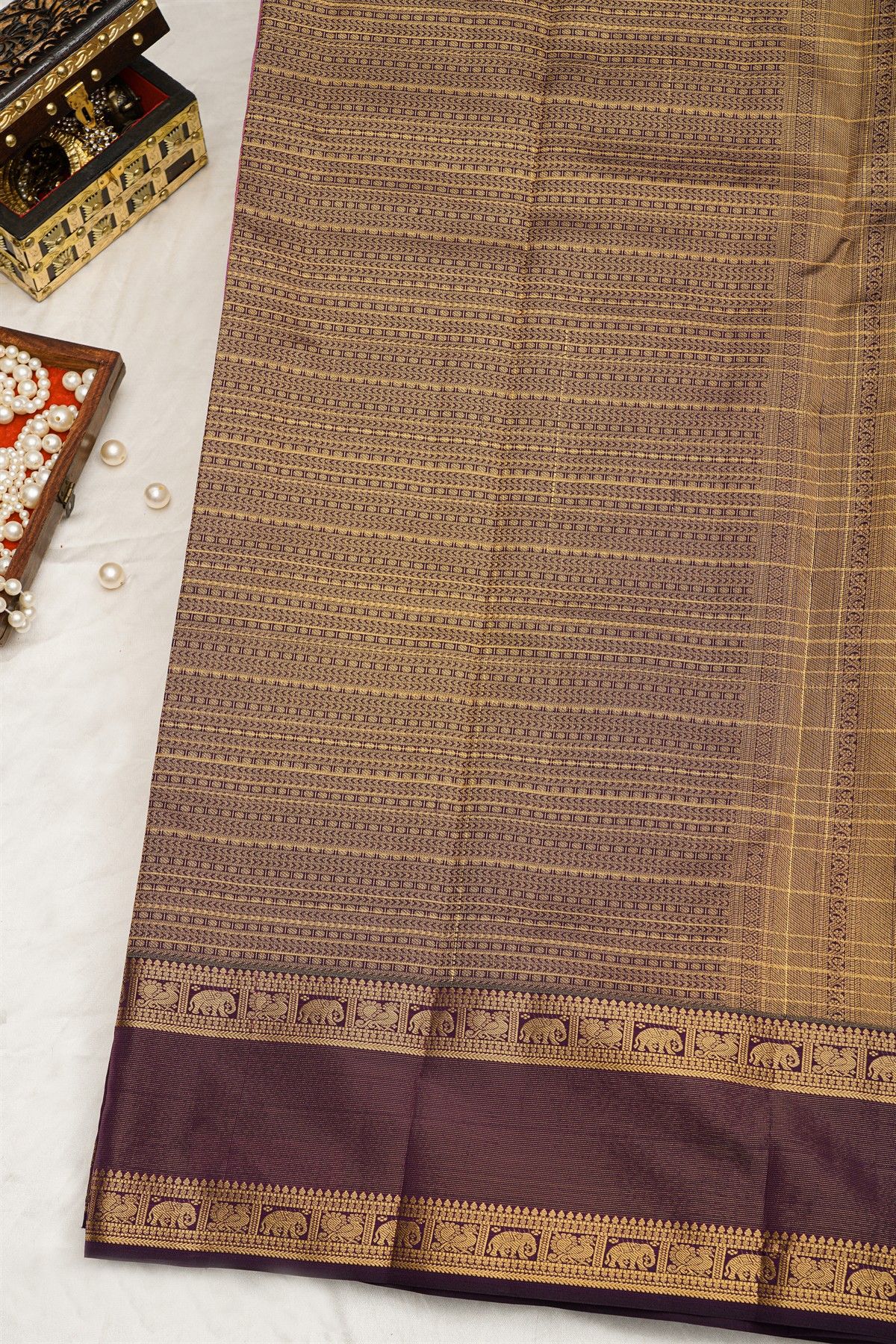 Kancheepuram Silk Light Pink Saree With Checks Body Gap Border