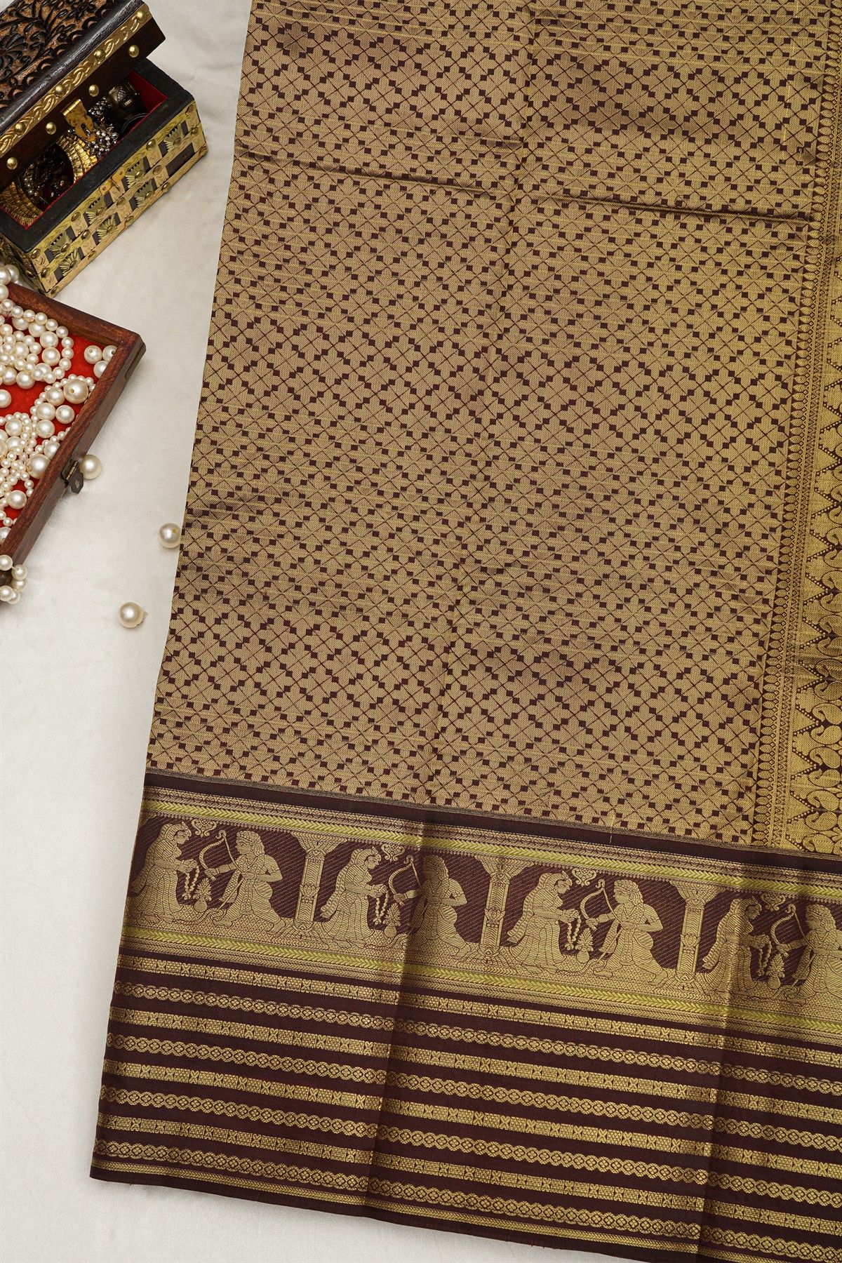 Kancheepuram Silk Sea Green Saree With Checks Body Traditional Border