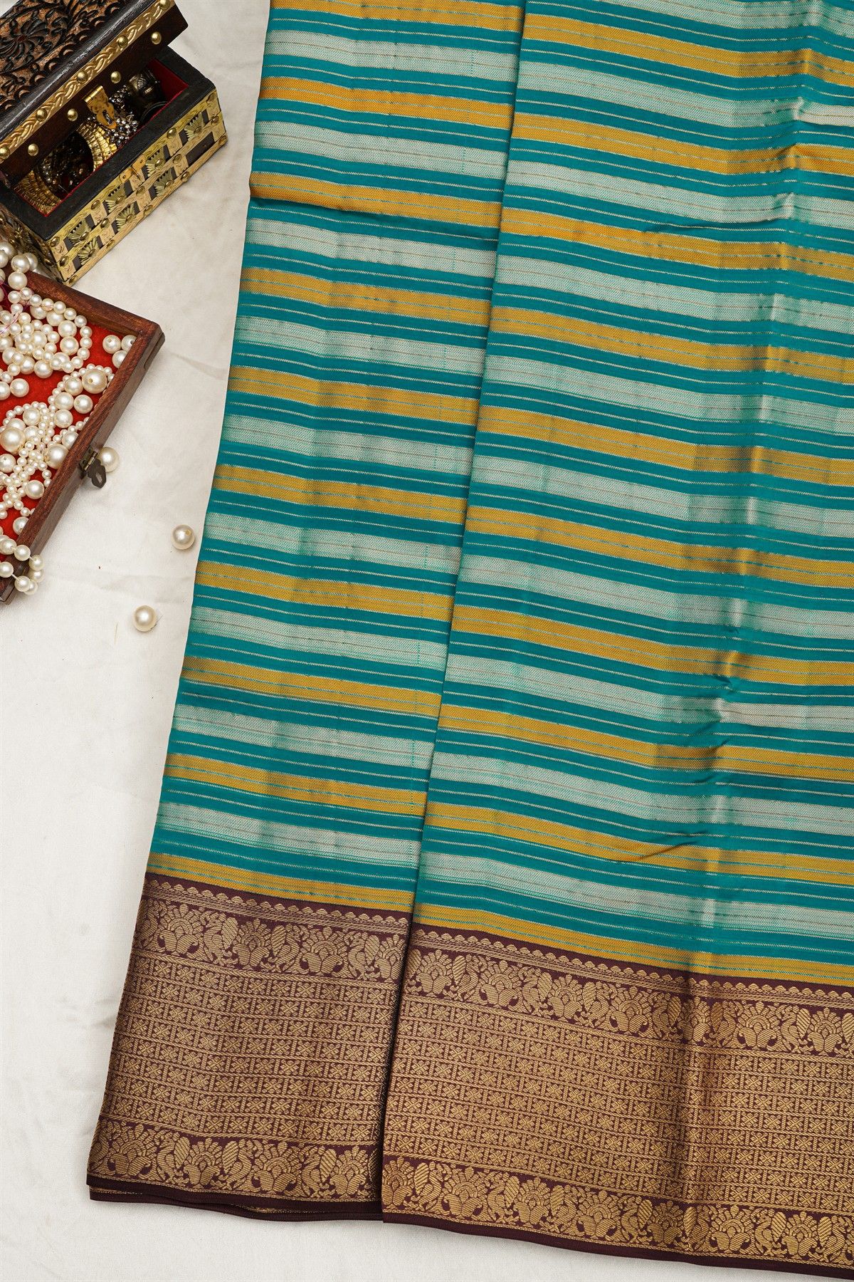Kancheepuram Silk Multi-Colour Saree With Contrast Border