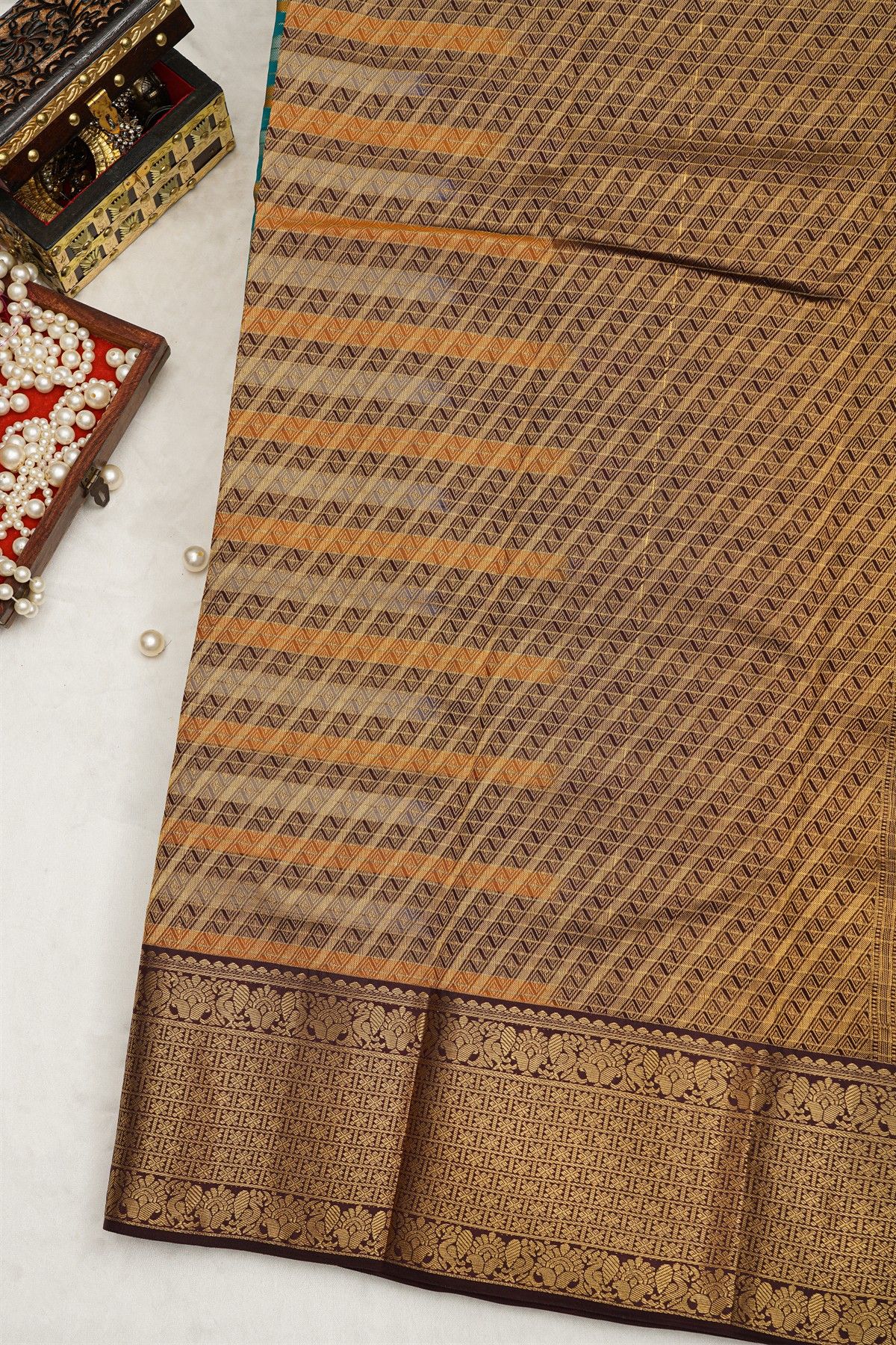 Kancheepuram Silk Multi-Colour Saree With Contrast Border