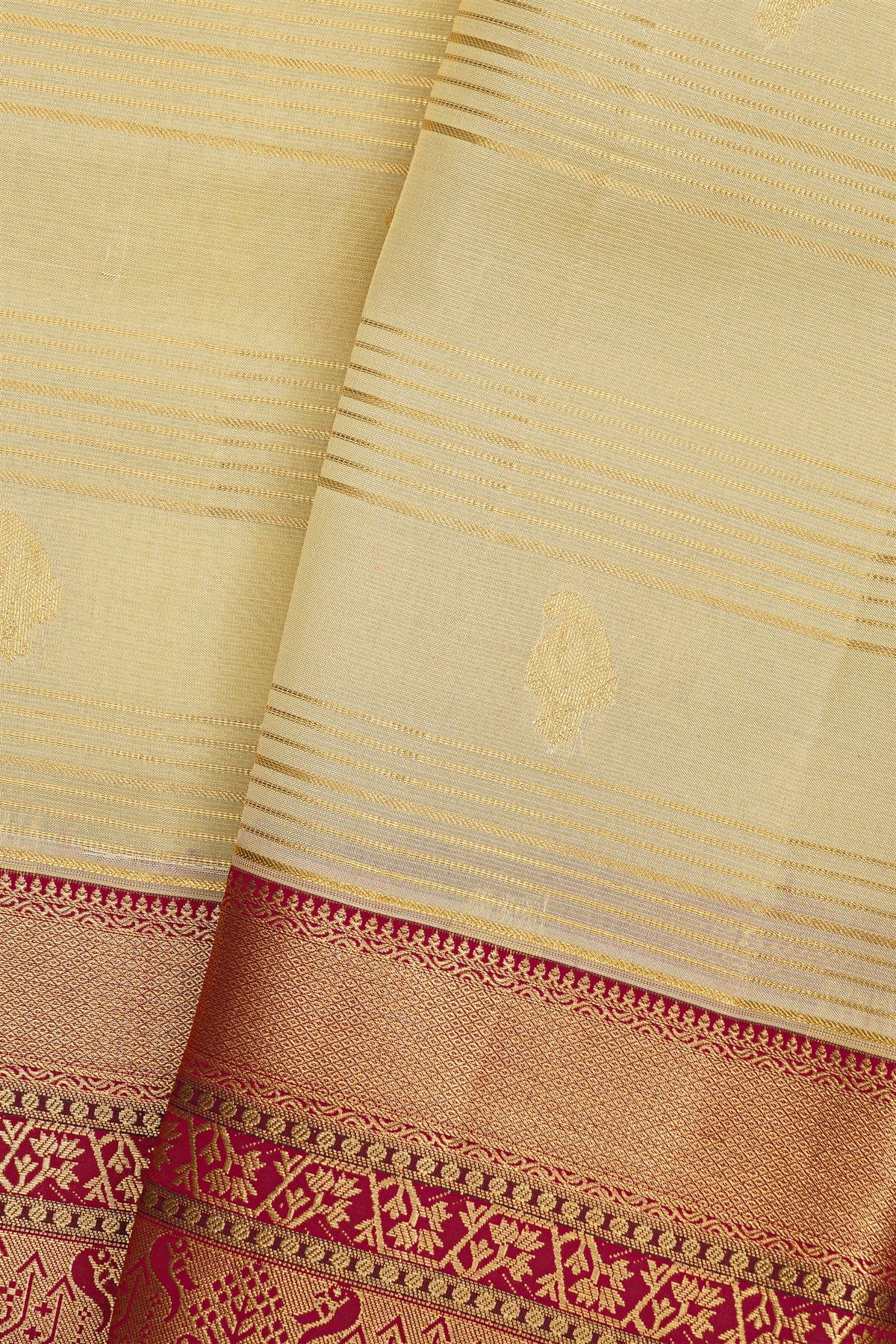 Kancheepuram Silk Off White Colour Saree With Zari Lines Body Contrast Border